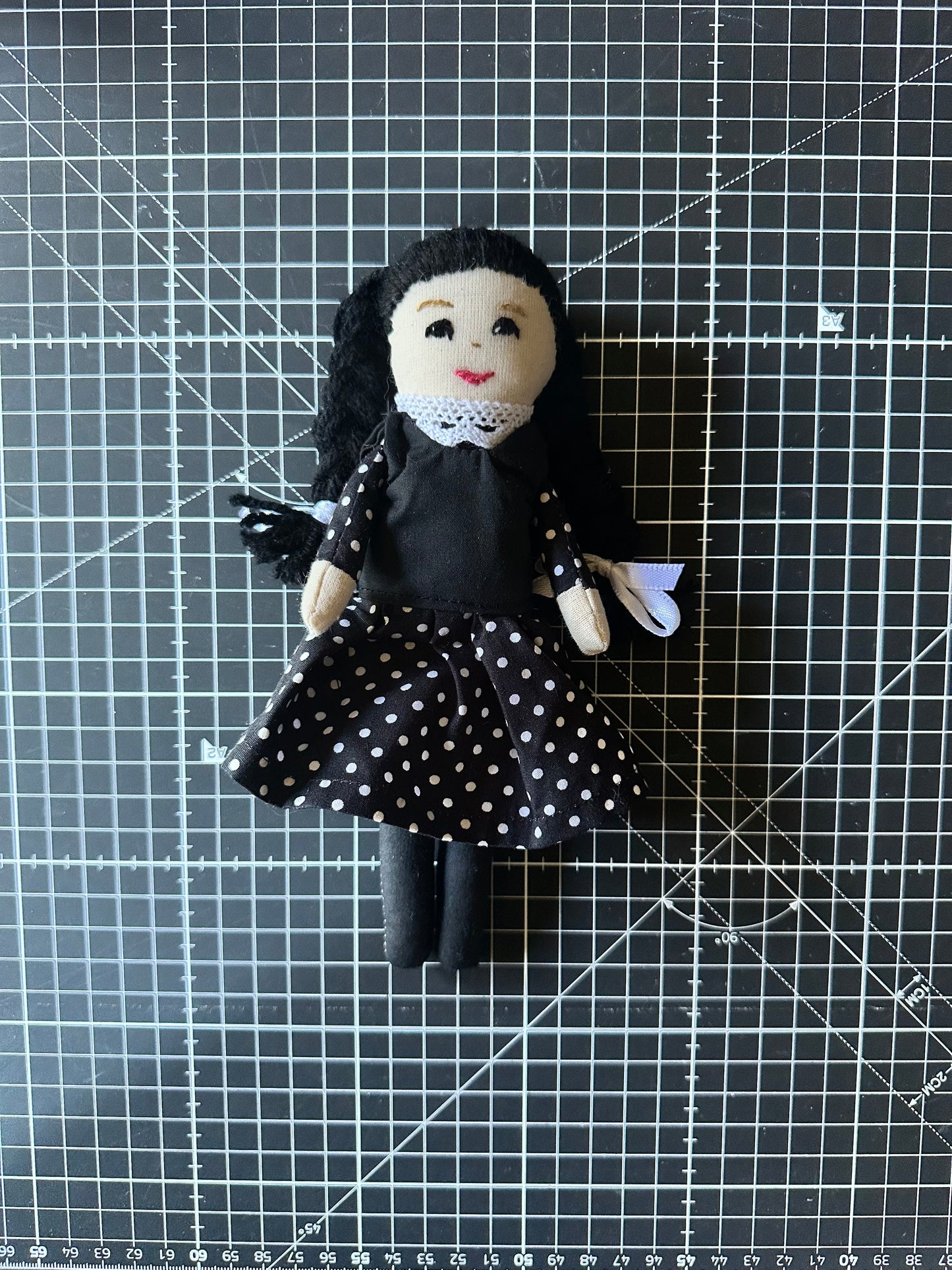 Mini Pocket Doll – Wednesday-Inspired Handmade Art Doll in Cotton & Linen