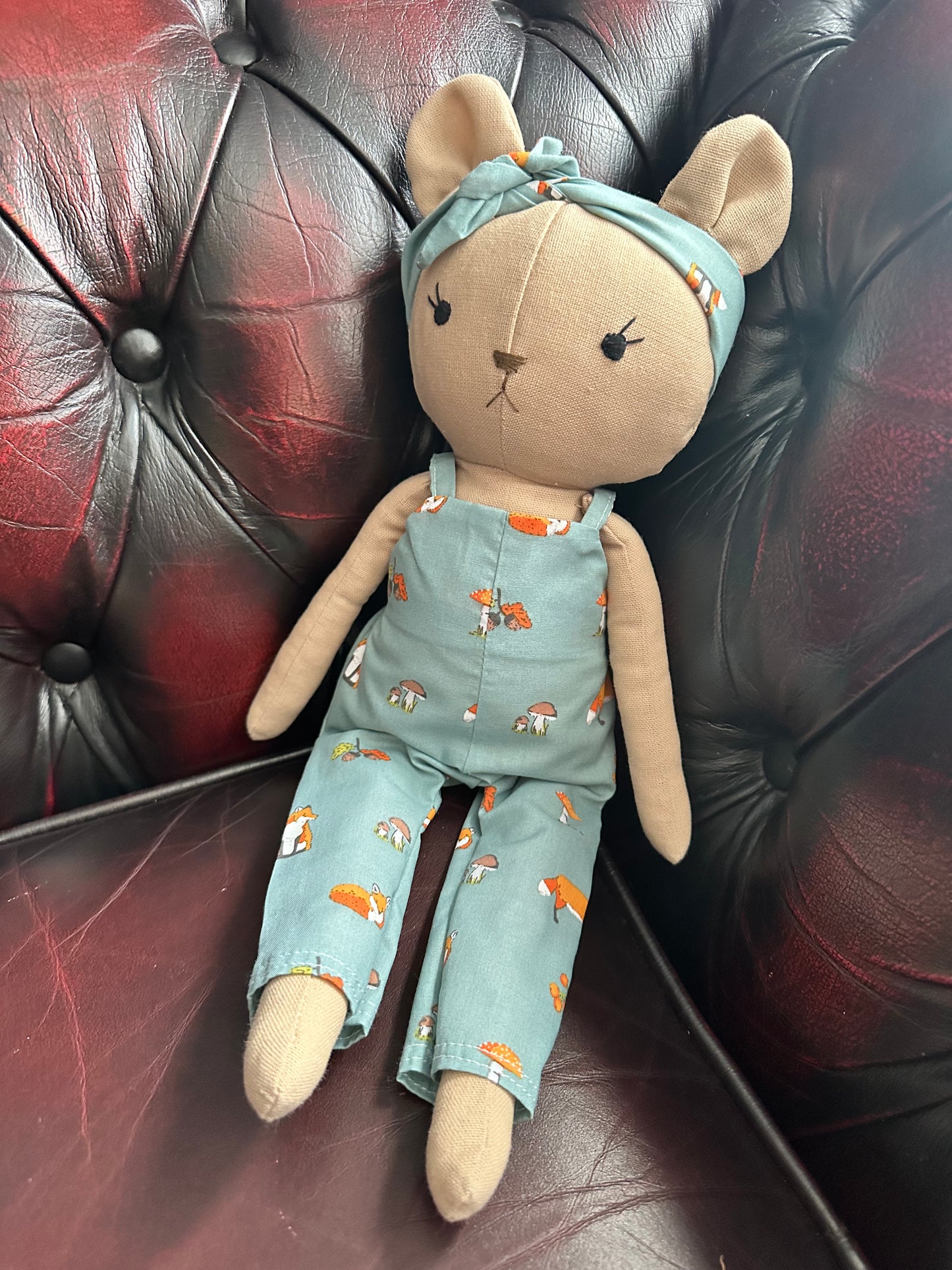 Handmade Teddy Bear in Woodland Dungarees