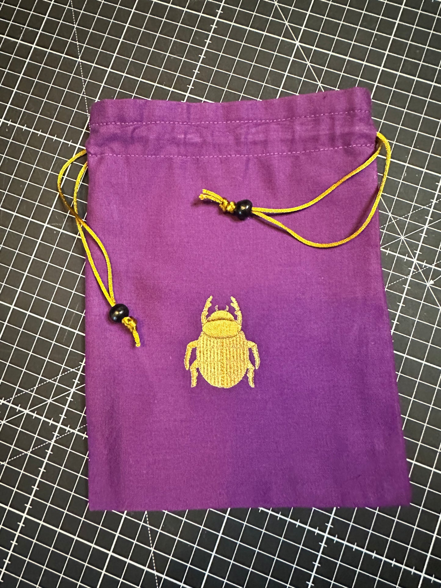 Purple Scarab Embroidered Drawstring Pouch – Tarot and Crystal Bag