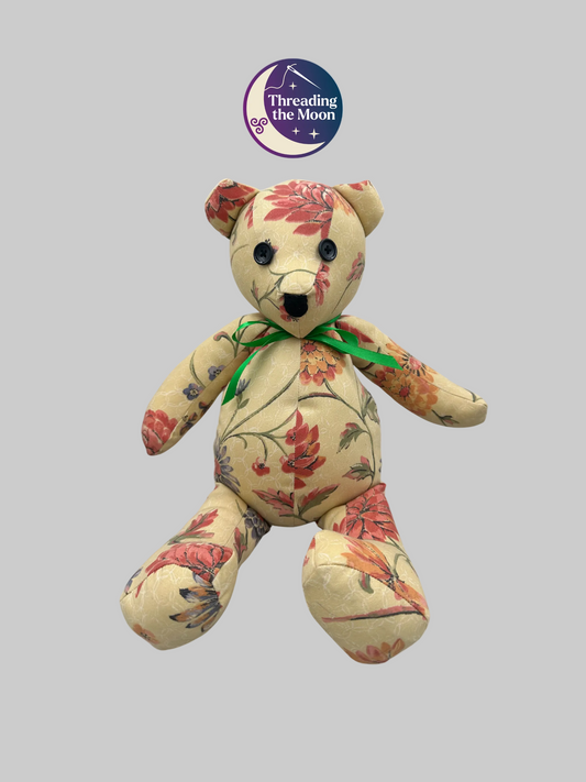Handmade Heirloom Teddy Bear – Traditional Bear in Vintage Floral Cotton