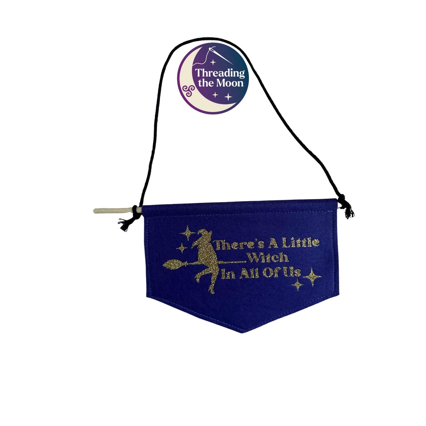 Witchy Mini Wall Hanging – Purple and Gold Glitter Witch Felt Banner