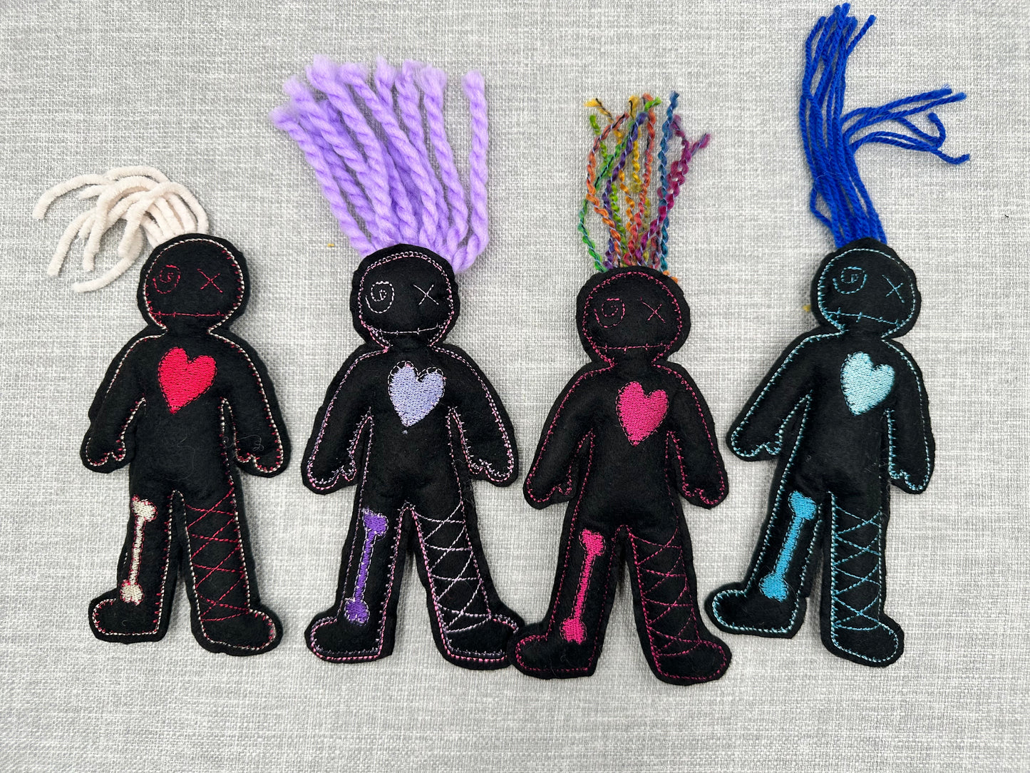 Handmade Mini Voodoo Doll Pocket Friends – Embroidered Felt Art Dolls – Collectible Lucky Charms