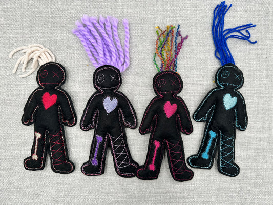 Handmade Mini Voodoo Doll Pocket Friends – Embroidered Felt Art Dolls – Collectible Lucky Charms