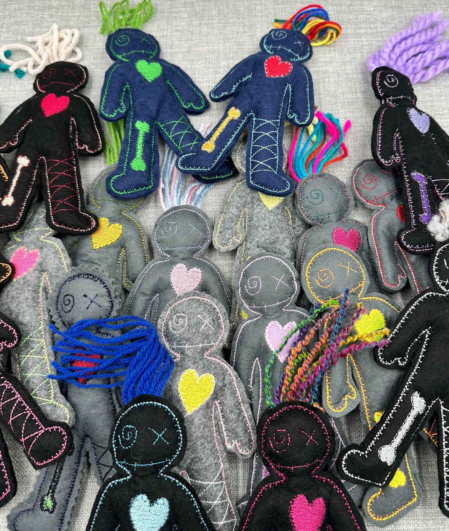 Handmade Mini Voodoo Doll Pocket Friends – Embroidered Felt Art Dolls – Collectible Lucky Charms