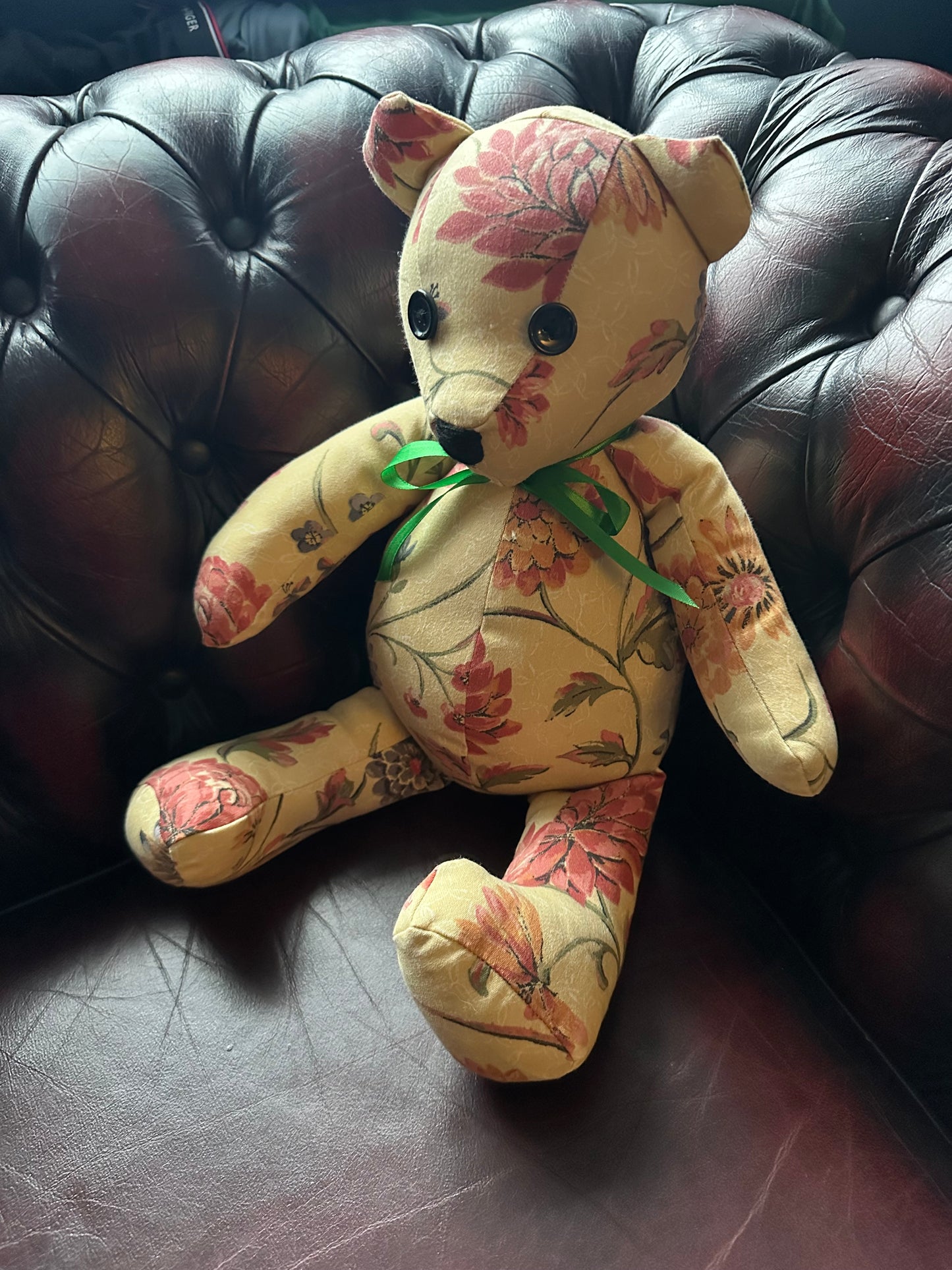 Handmade Heirloom Teddy Bear – Traditional Bear in Vintage Floral Cotton