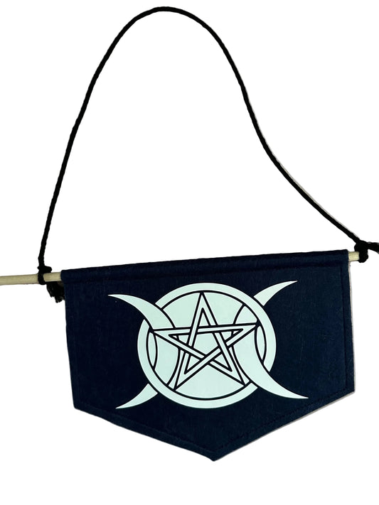 Triple Moon Pagan Mini Wall Hanging – Pentagram Felt Banner