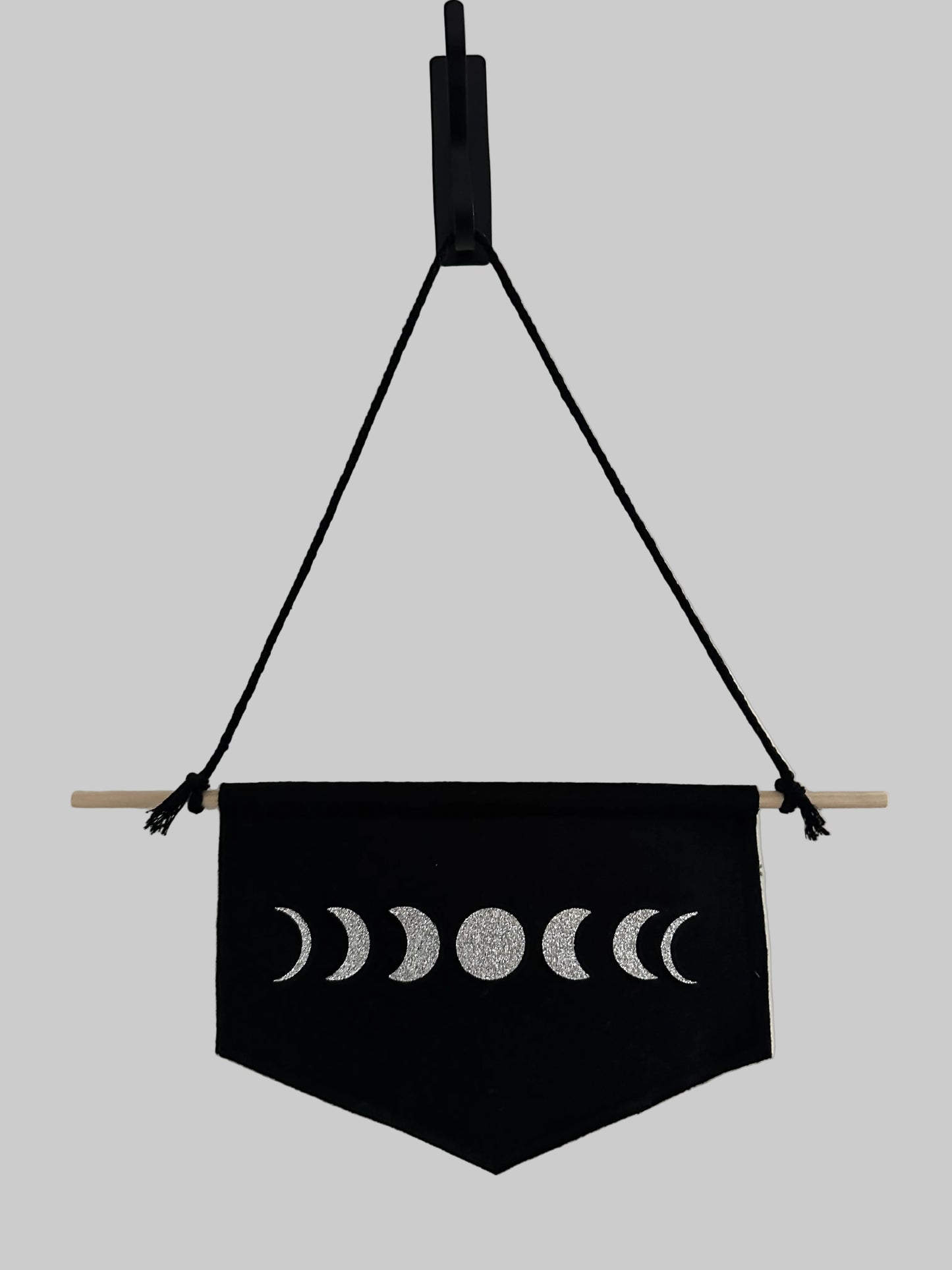 Moon Phases Mini Wall Hanging – Pagan Felt Banner with Silver Glitter