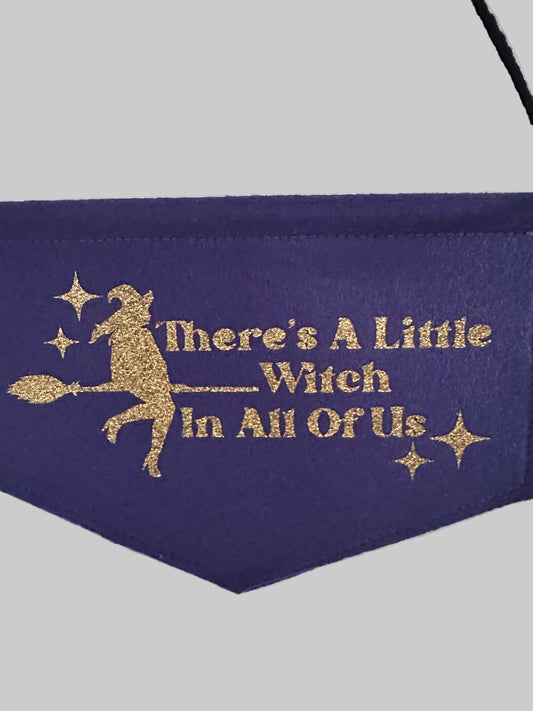 Witchy Mini Wall Hanging – Purple and Gold Glitter Witch Felt Banner
