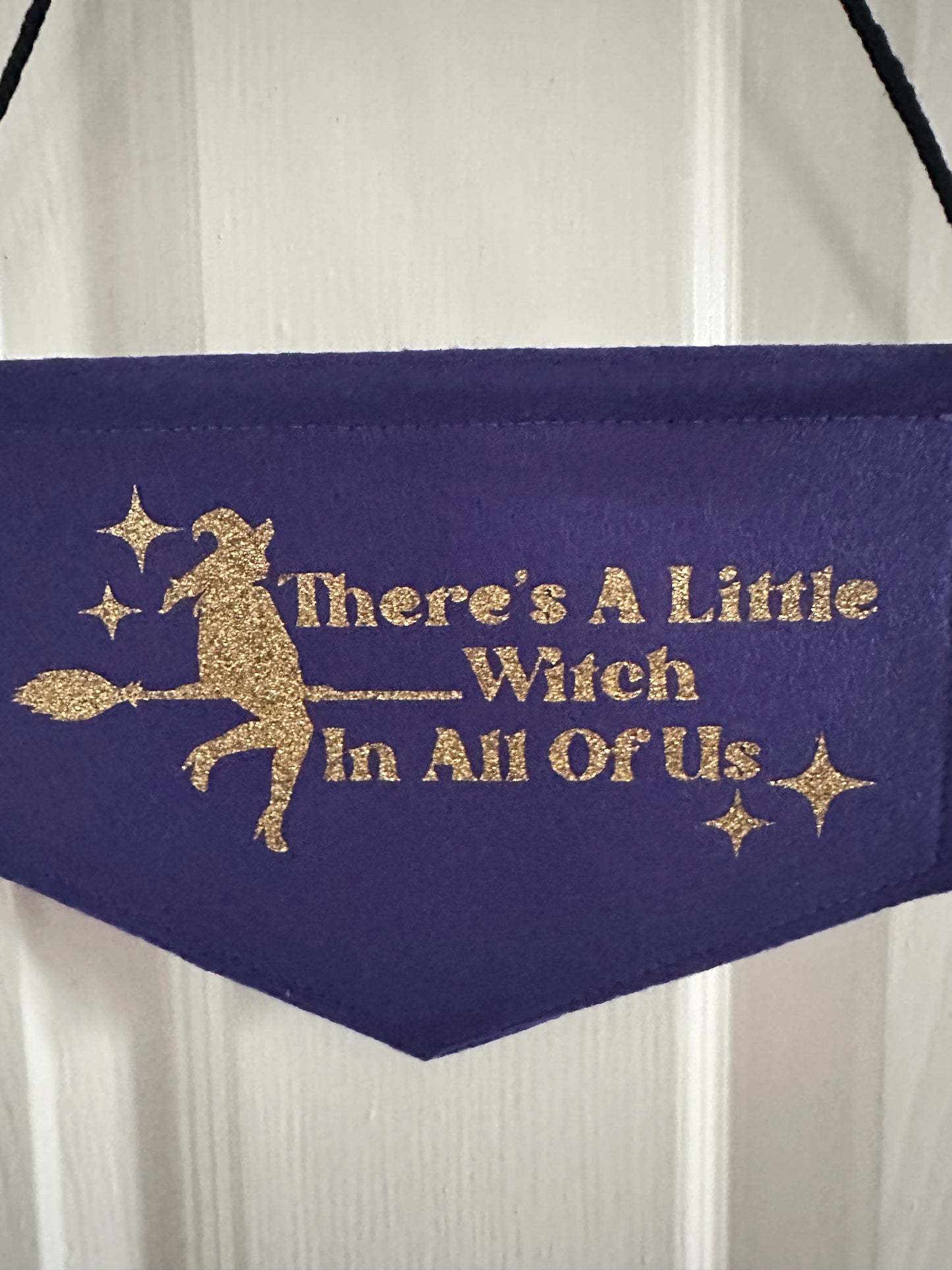 Witchy Mini Wall Hanging – Purple and Gold Glitter Witch Felt Banner