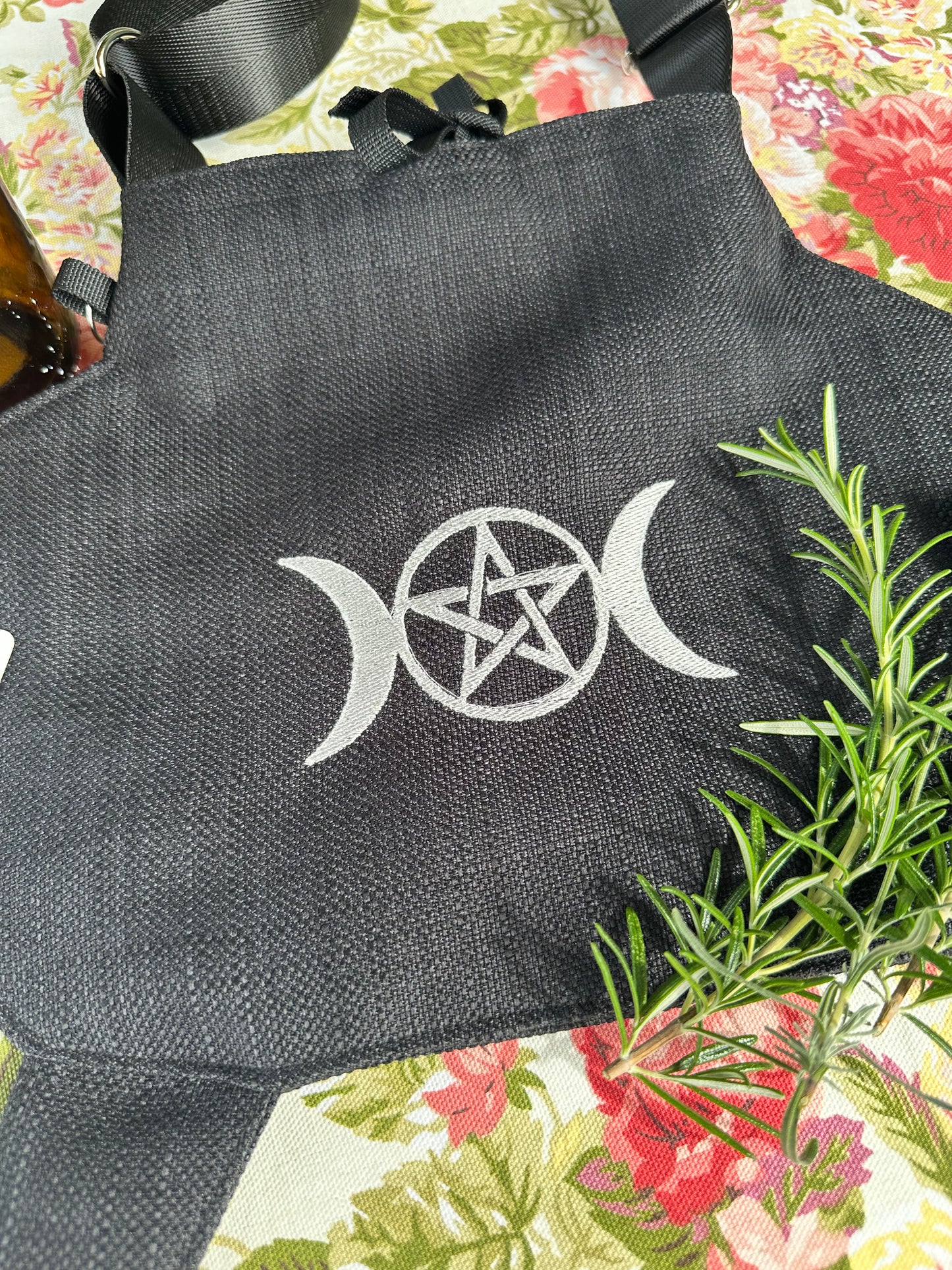Small Black Cauldron Bag / Crossbody Purse  - Triple Goddess Pentagram Edition