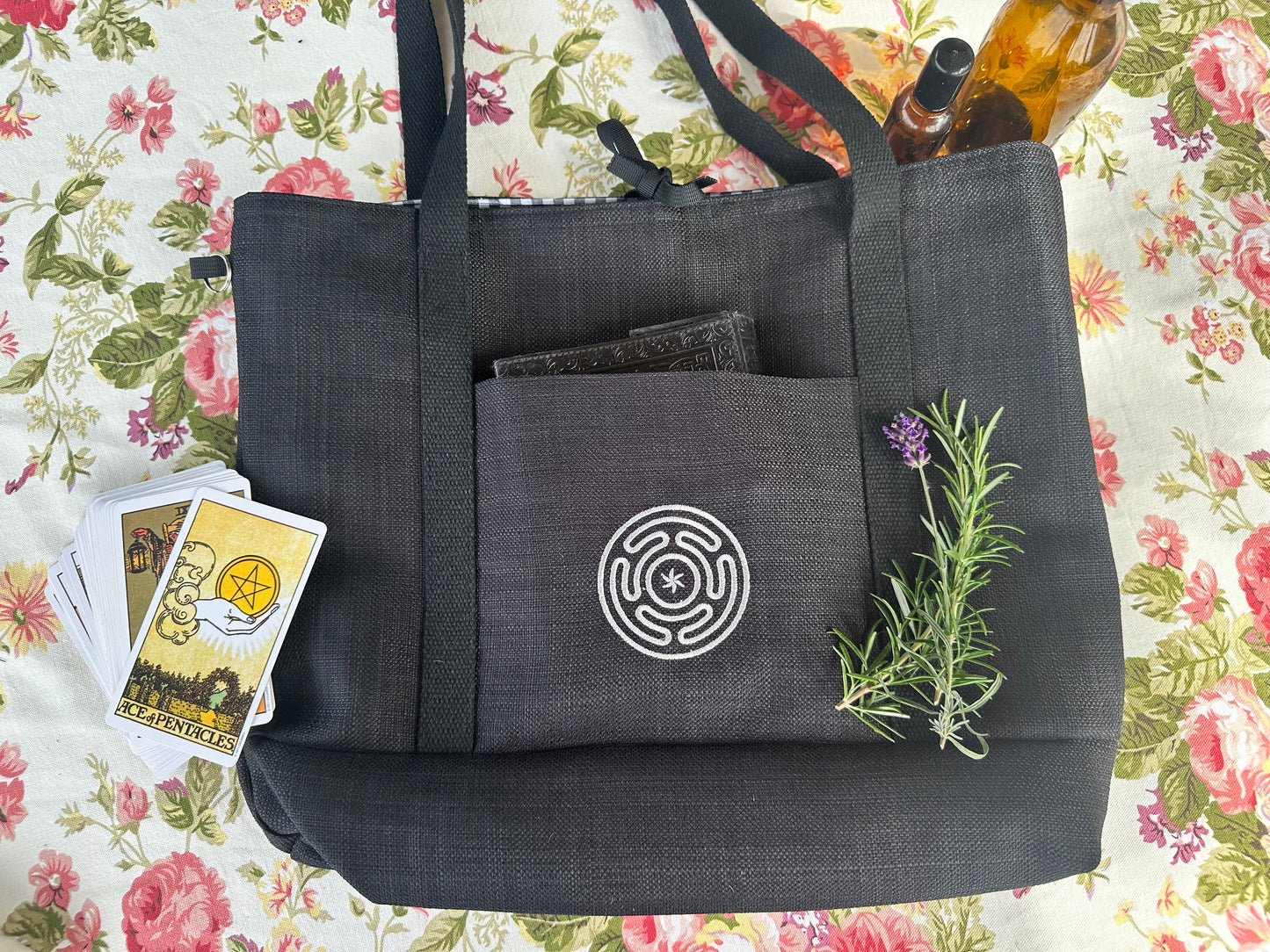 Hecate's Wheel Embroidered Tote Bag