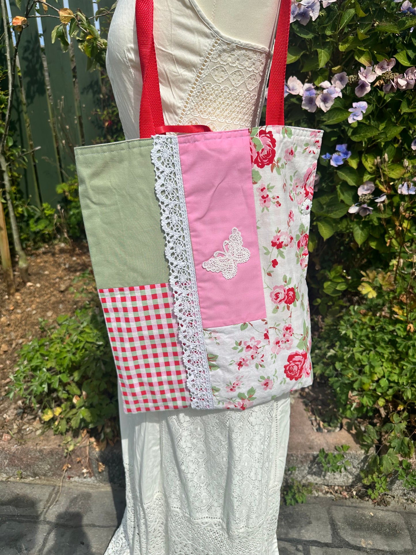 Handmade Cottage-Inspired Shoulder Tote – Upcycled Cotton