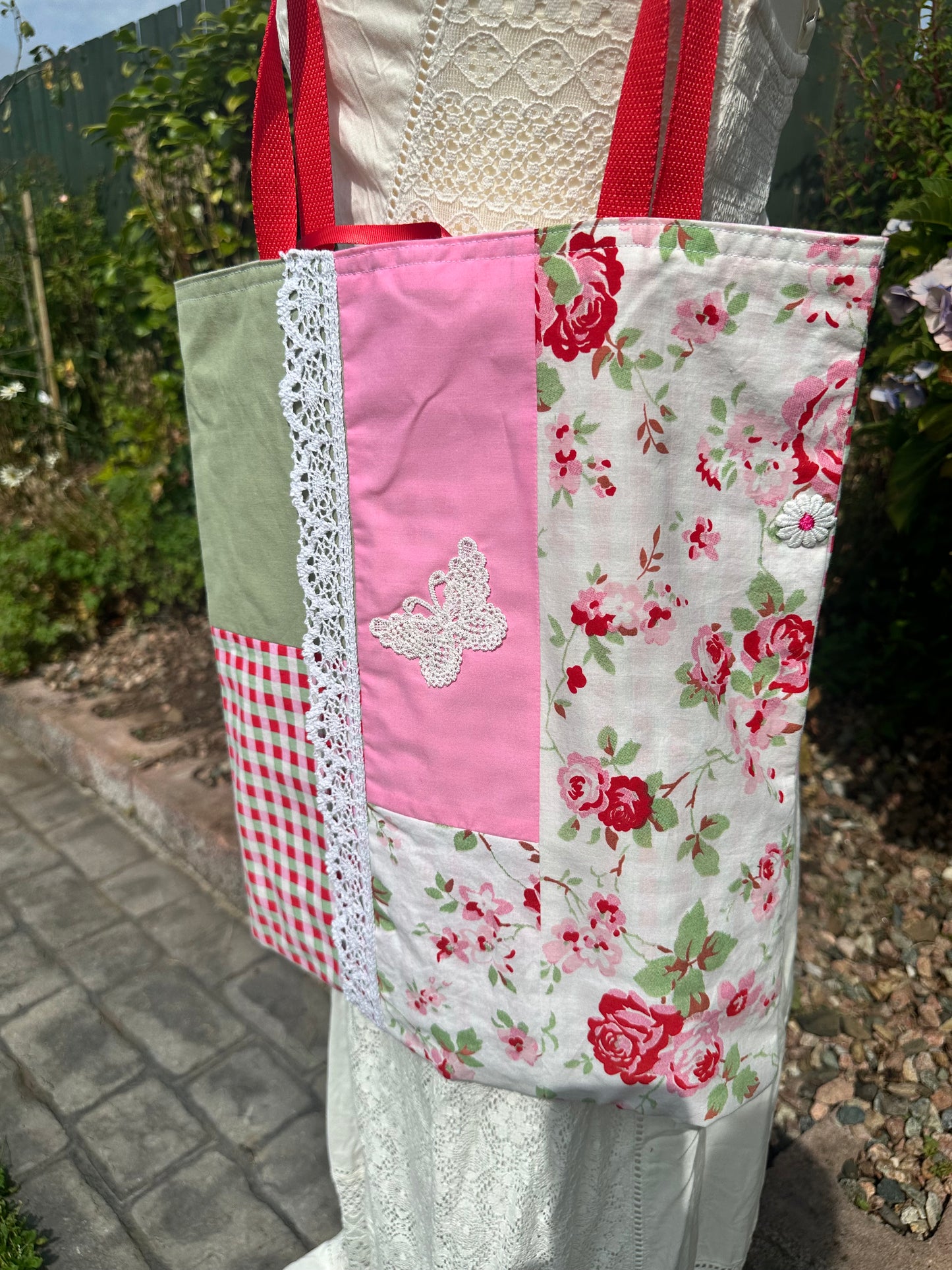 Handmade Cottage-Inspired Shoulder Tote – Upcycled Cotton