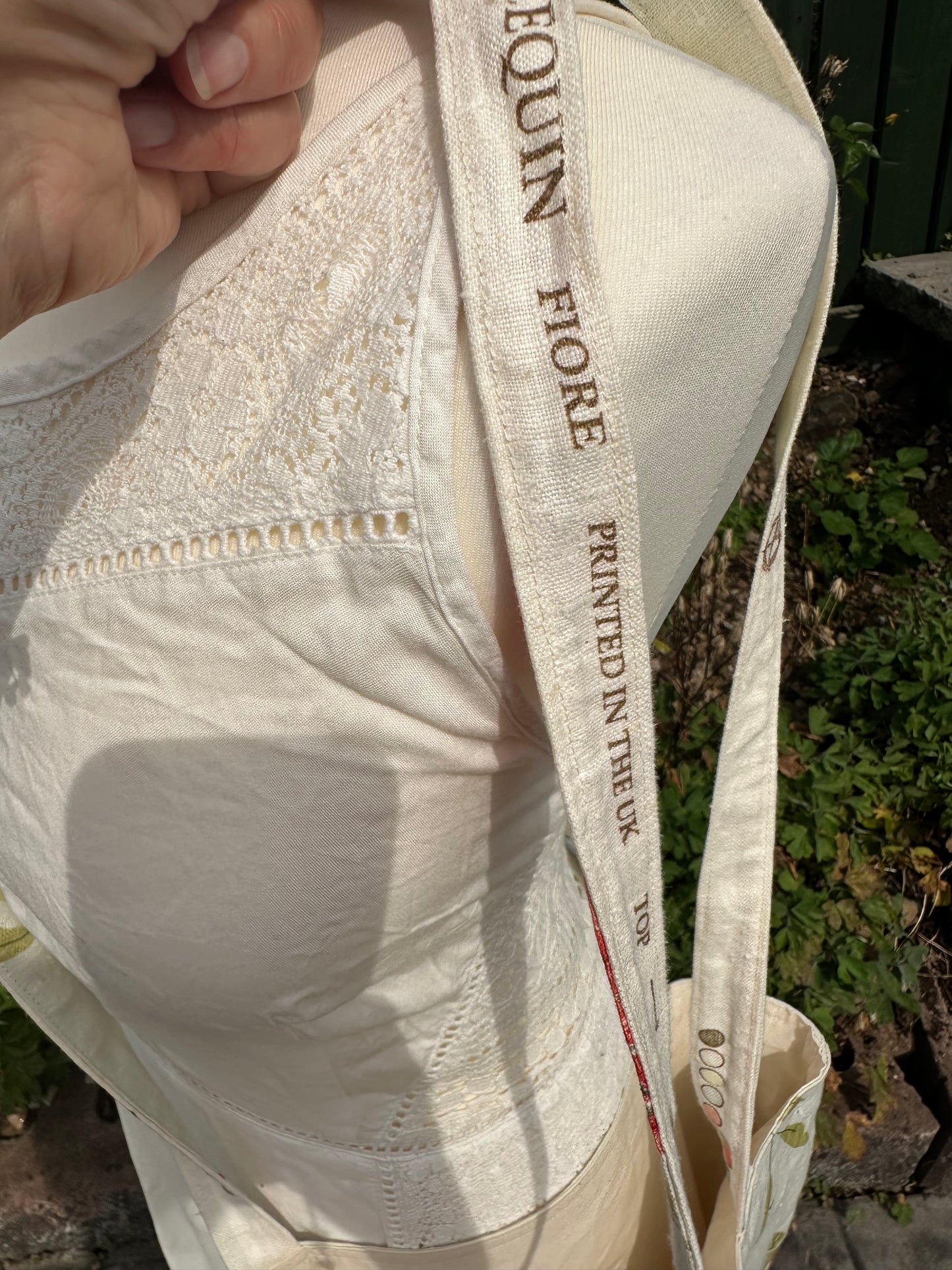 Handmade Extra Large Ivory Linen Tote Bag with Spring Floral Print