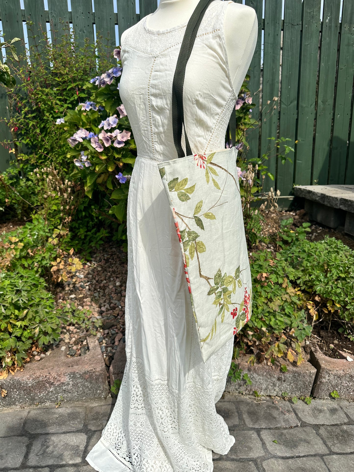 Handmade Ivory Linen Tote Bag with Spring Floral Print
