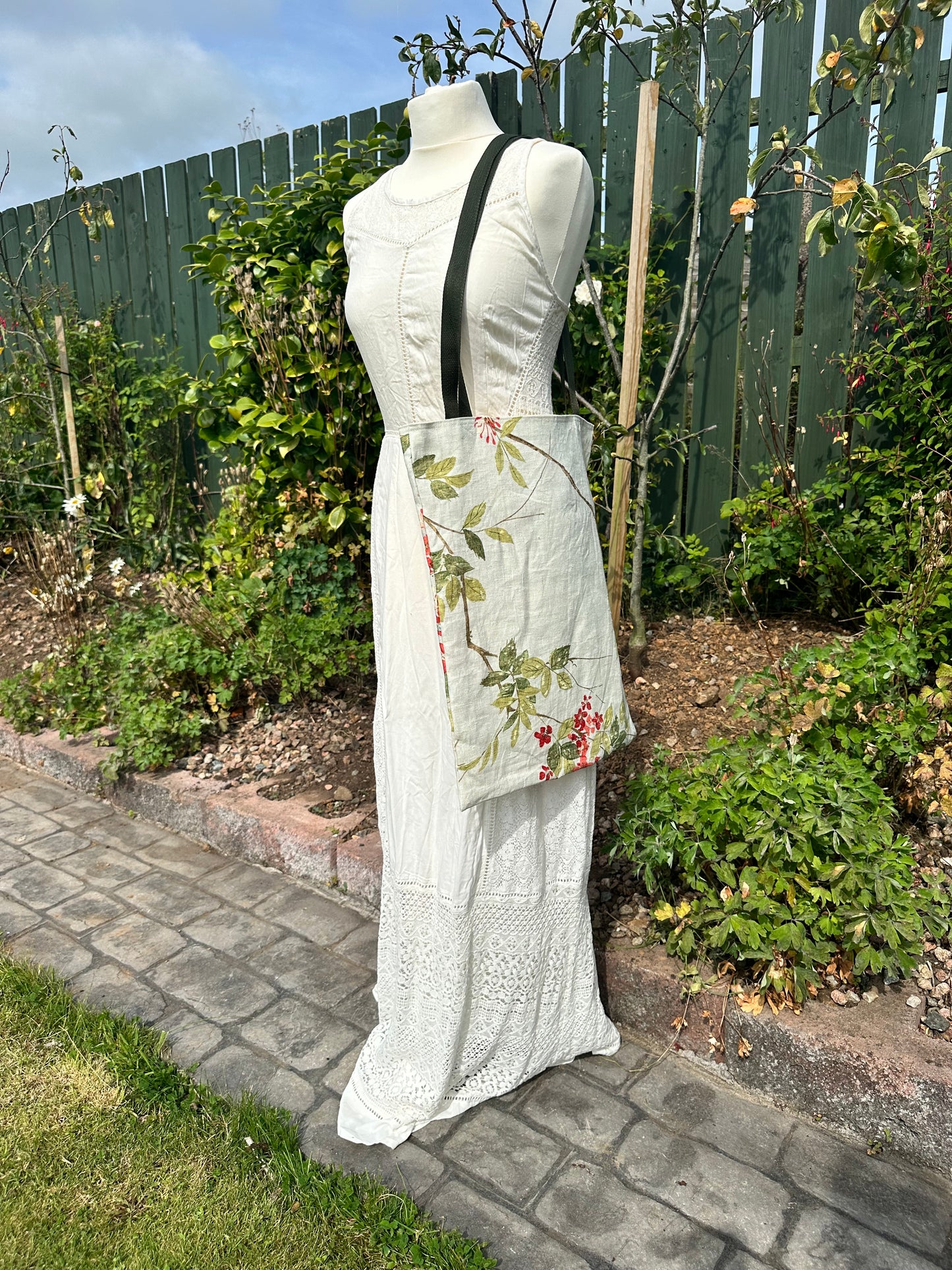Handmade Ivory Linen Tote Bag with Spring Floral Print