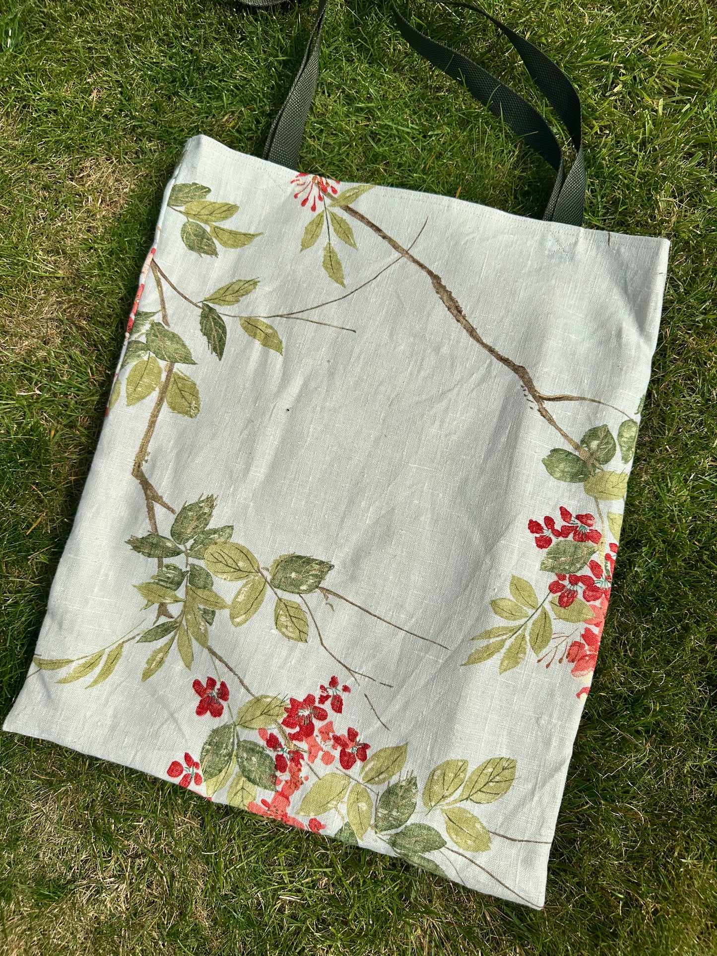 Handmade Ivory Linen Tote Bag with Spring Floral Print