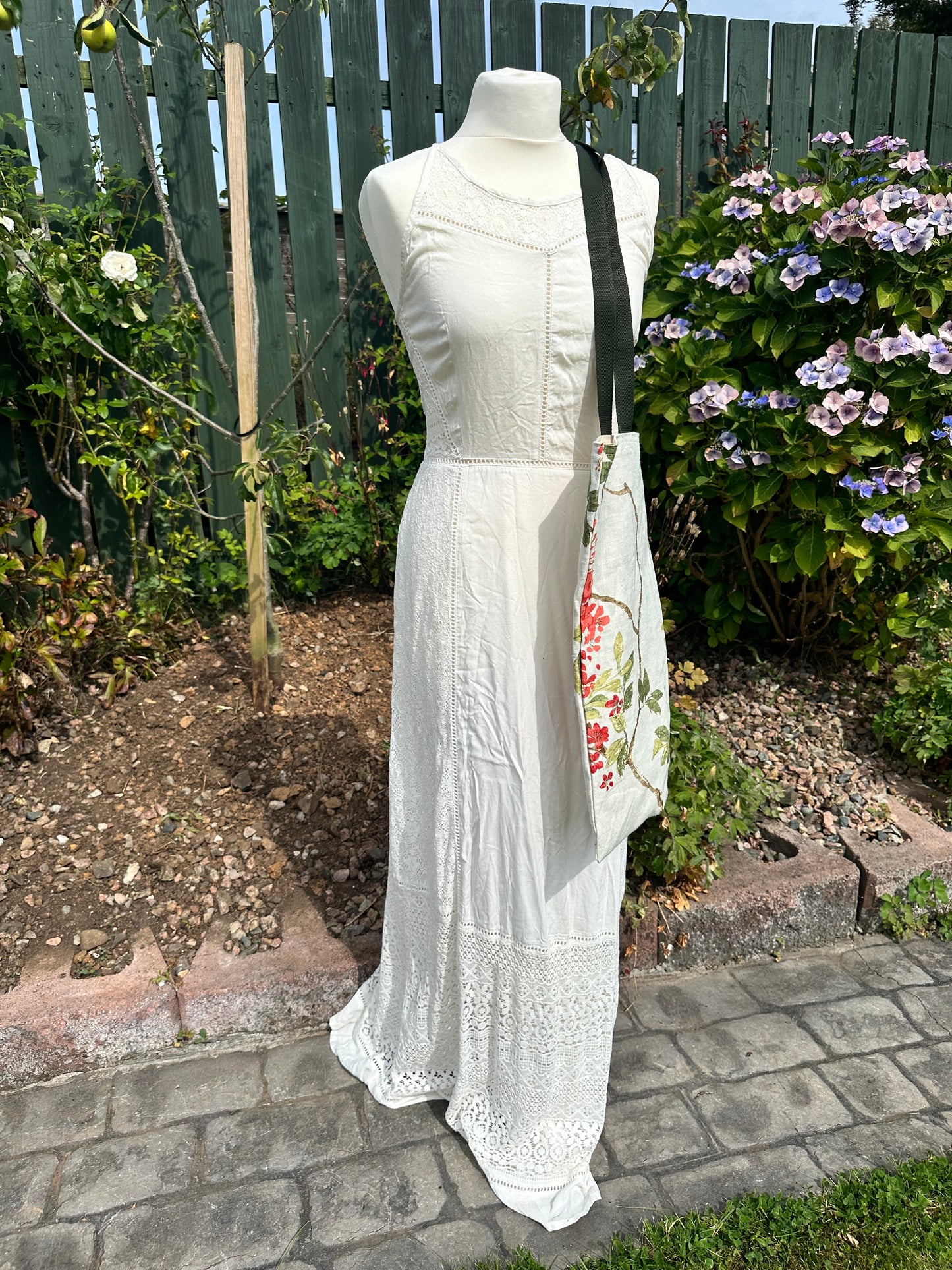 Handmade Ivory Linen Tote Bag with Spring Floral Print