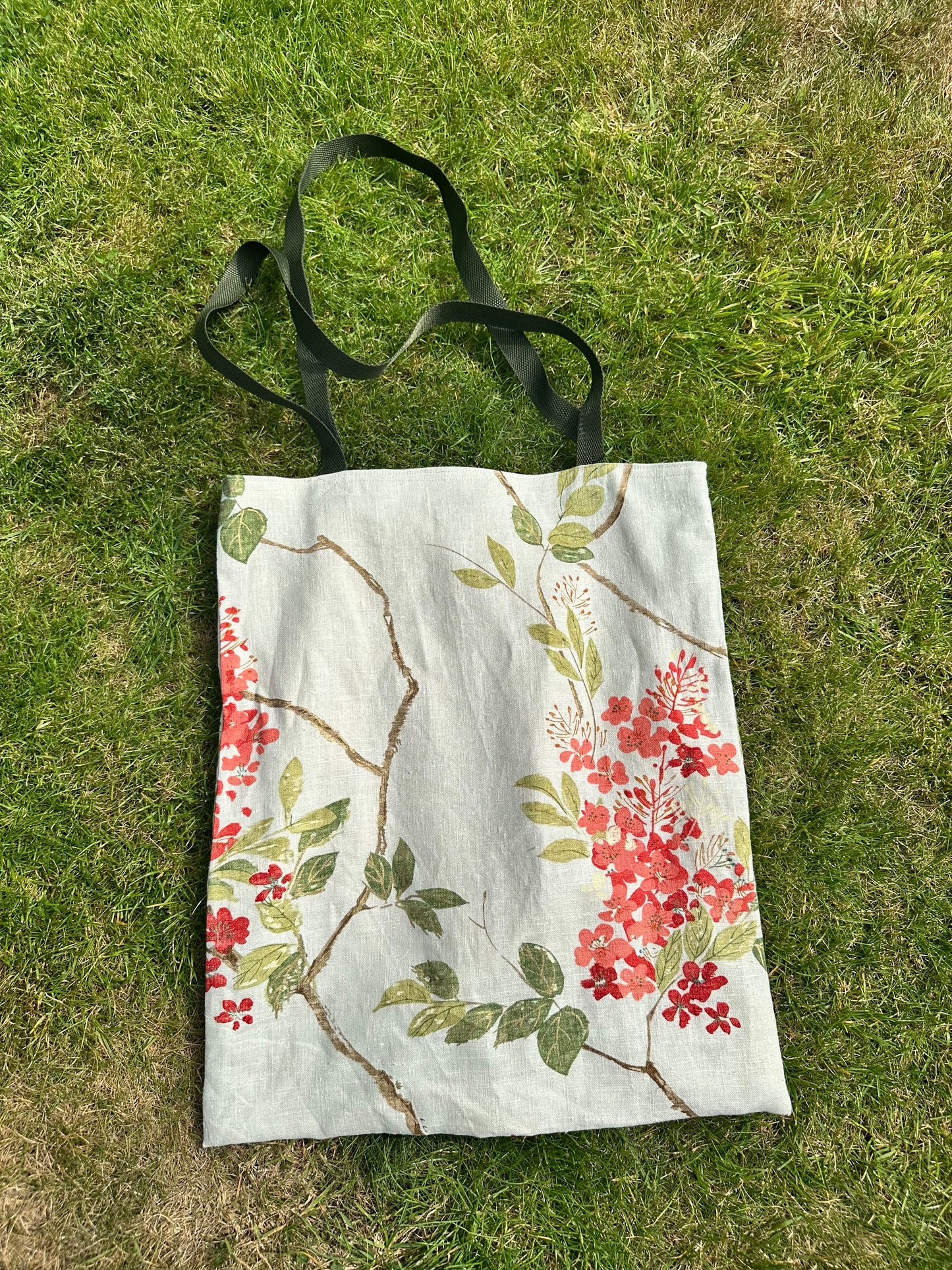 Handmade Ivory Linen Tote Bag with Spring Floral Print