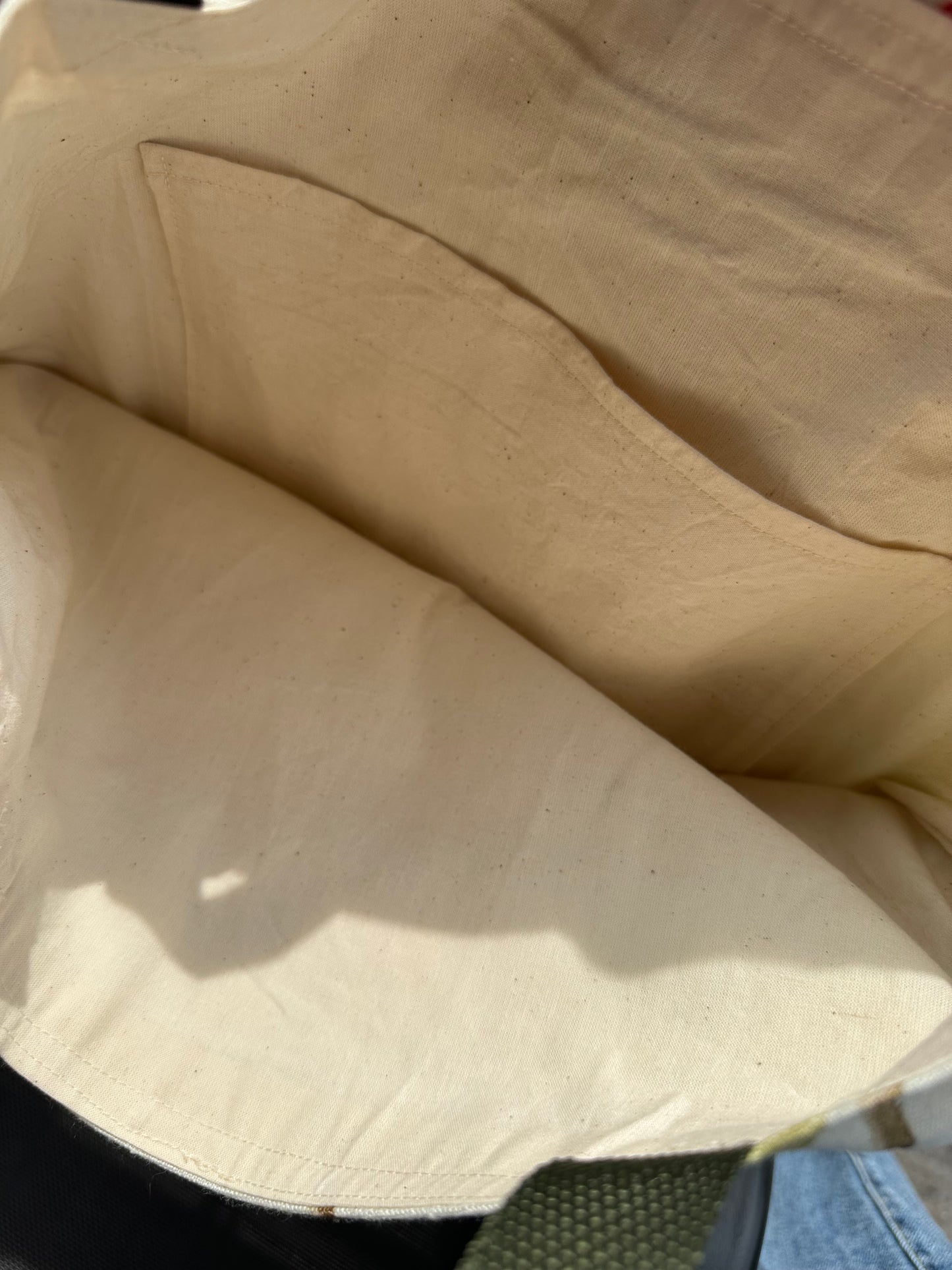 Handmade Ivory Linen Tote Bag with Spring Floral Print