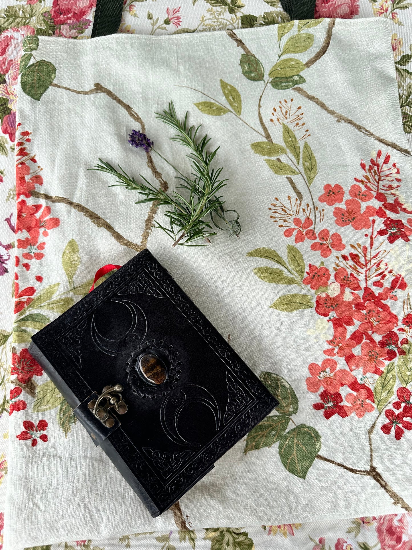 Handmade Ivory Linen Tote Bag with Spring Floral Print