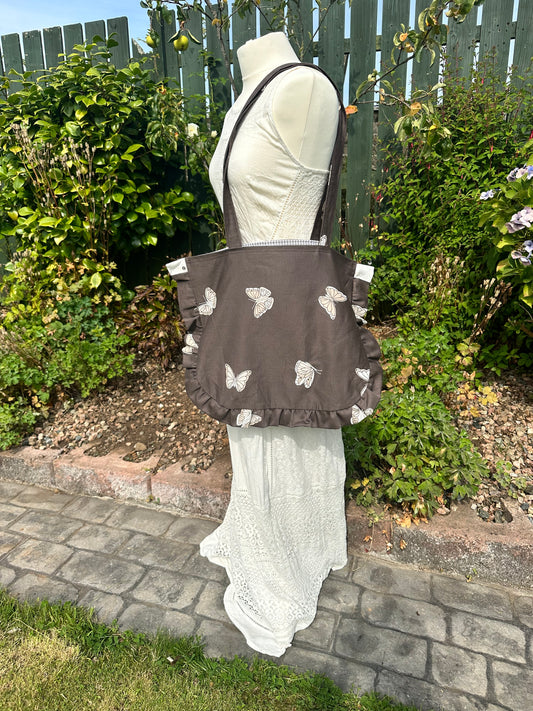 Handmade Butterfly Print Cotton Bag with Ruffle Detail