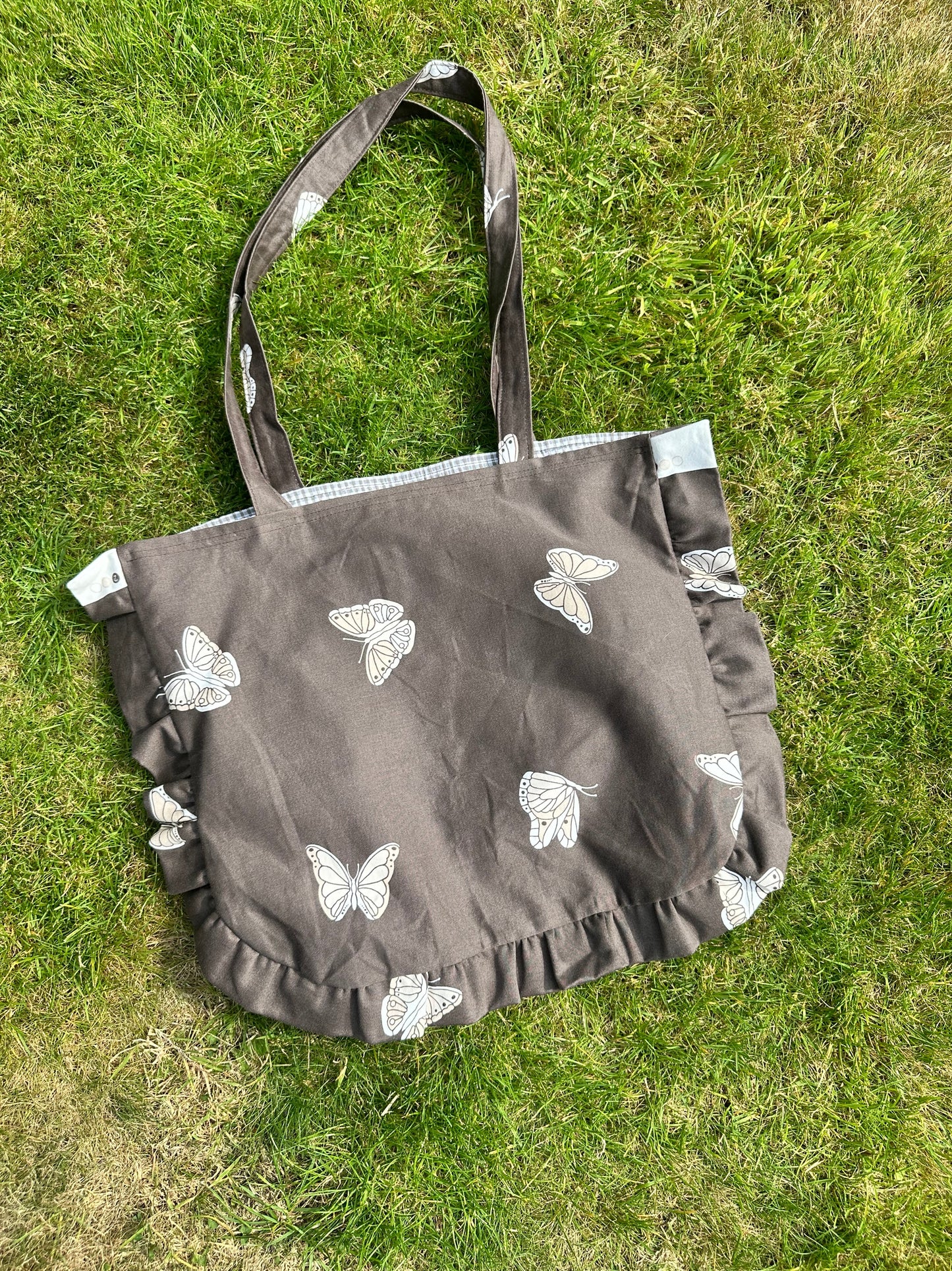 Handmade Butterfly Print Cotton Bag with Ruffle Detail