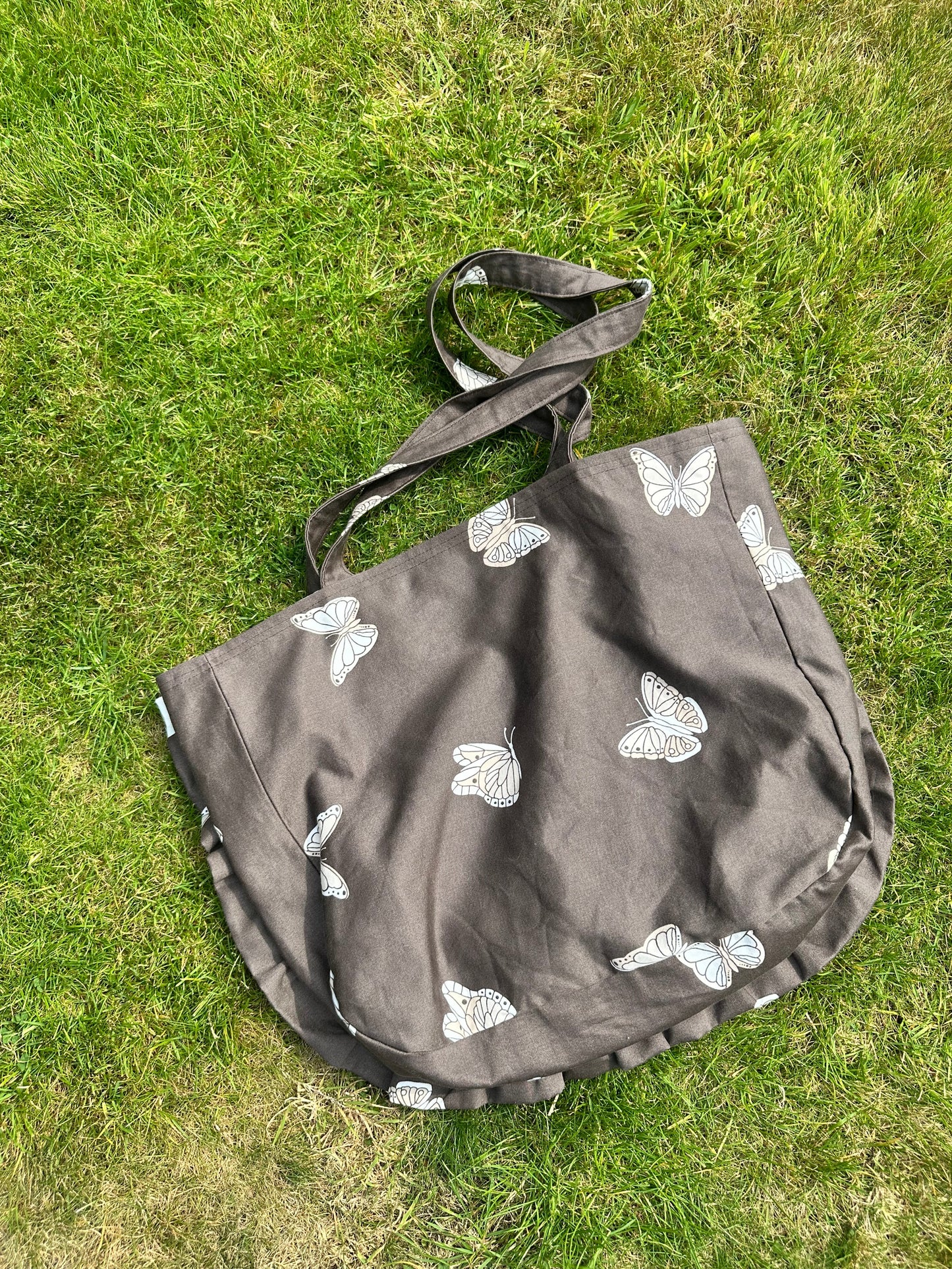 Handmade Butterfly Print Cotton Bag with Ruffle Detail