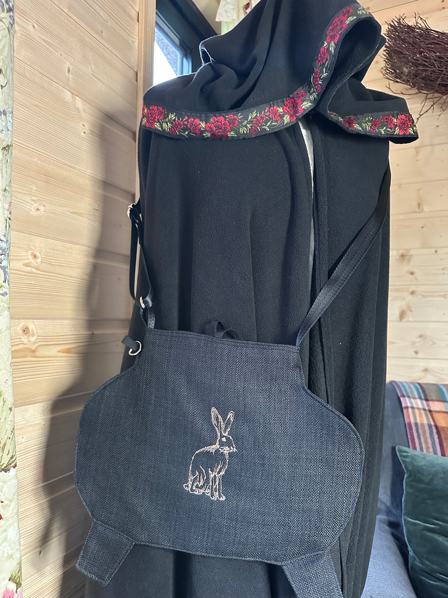 Small Black Cauldron Bag / Crossbody Purse  - Hare Edition