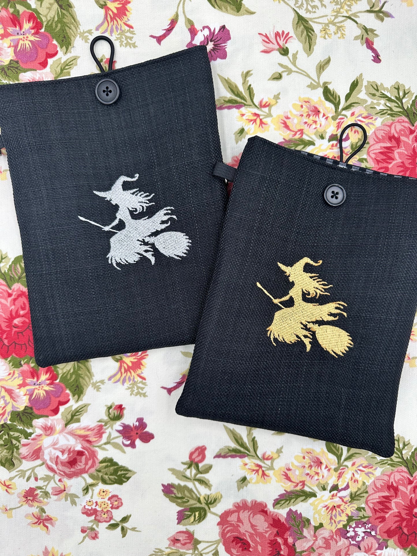 Witch on a Broom Embroidered Book Sleeve