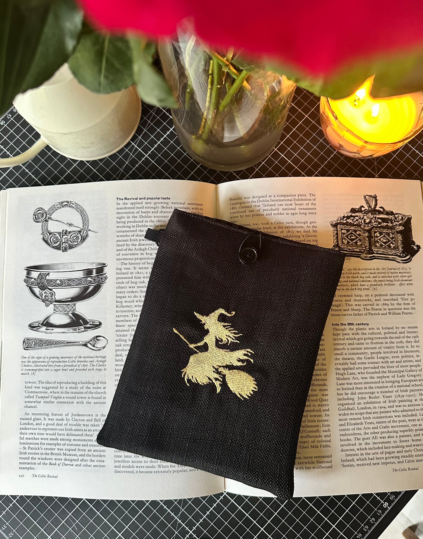 Witch on a Broom Embroidered Book Sleeve