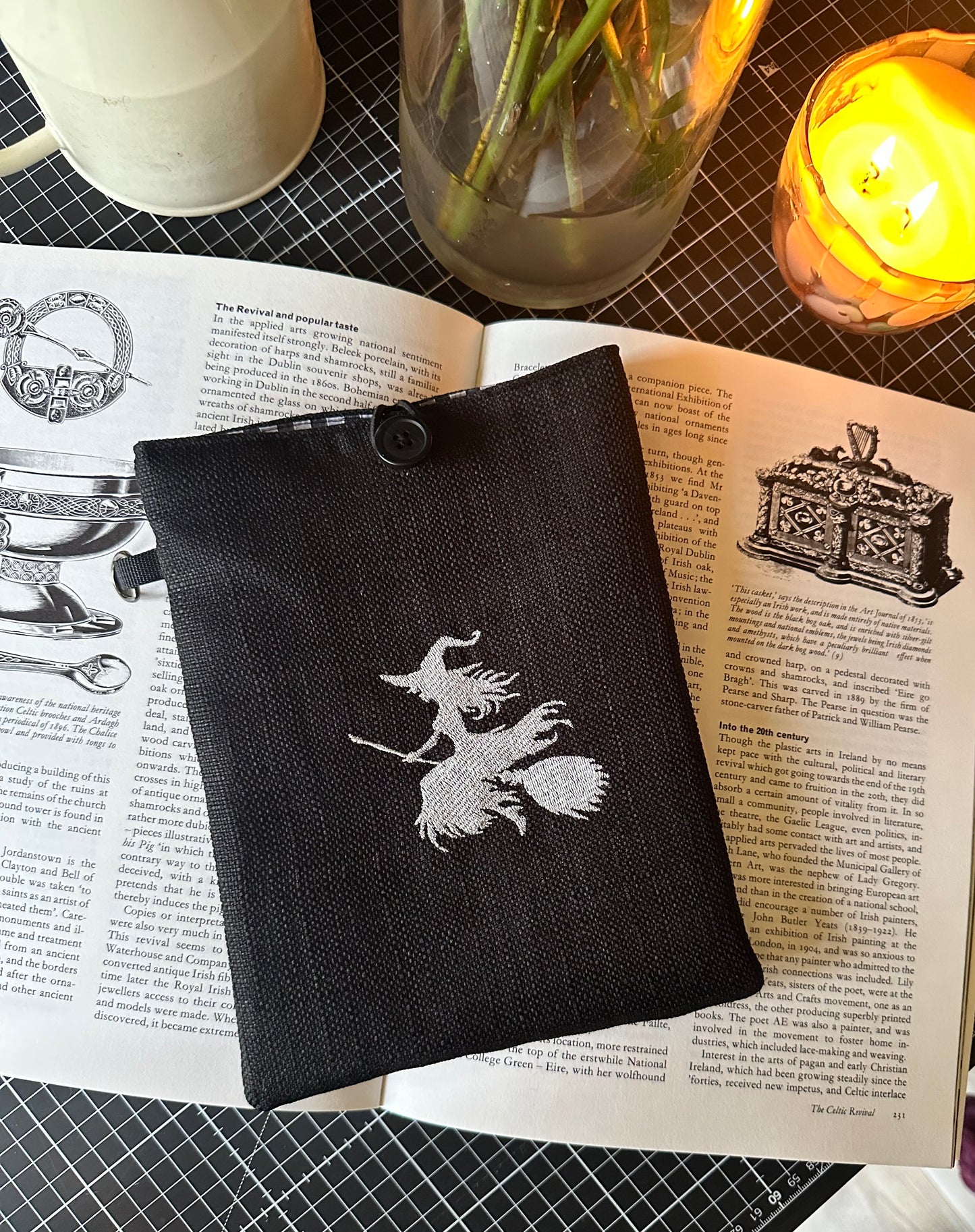 Witch on a Broom Embroidered Book Sleeve