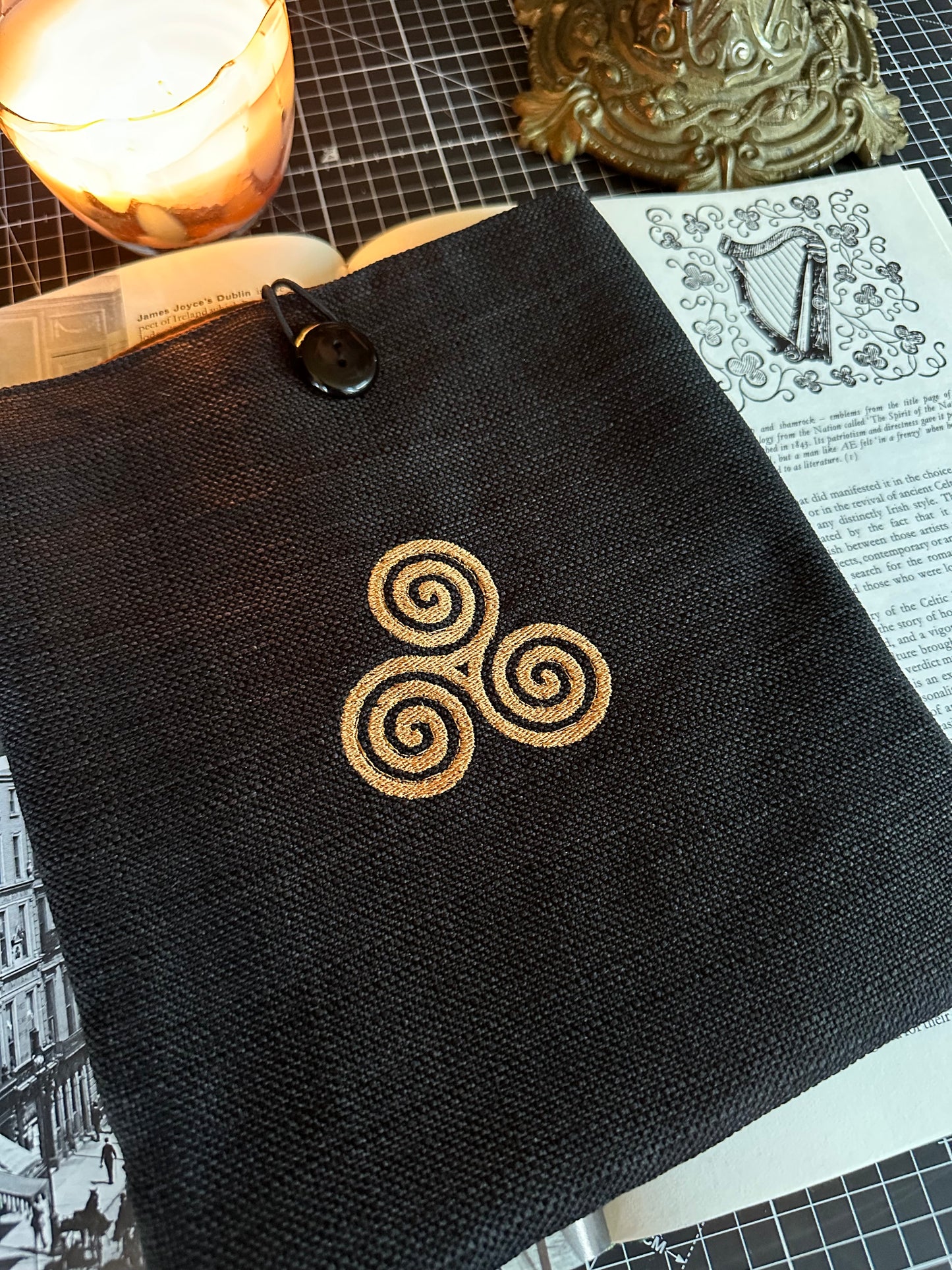 Triskele Triskelion Embroidered Book Sleeve