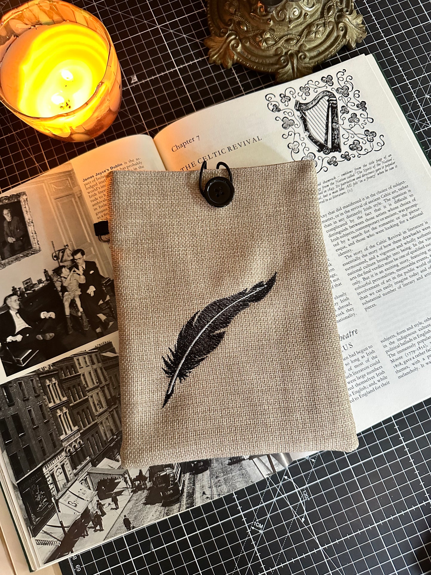Feather Embroidered Book Sleeve
