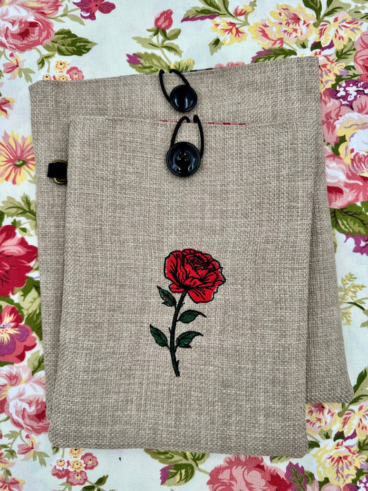 Single Red Rose Embroidered Book Sleeve