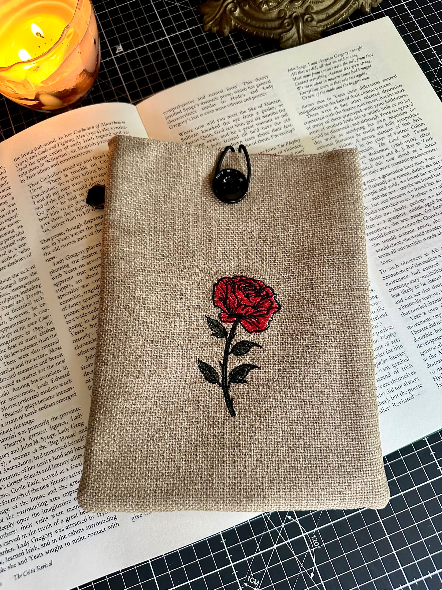 Single Red Rose Embroidered Book Sleeve