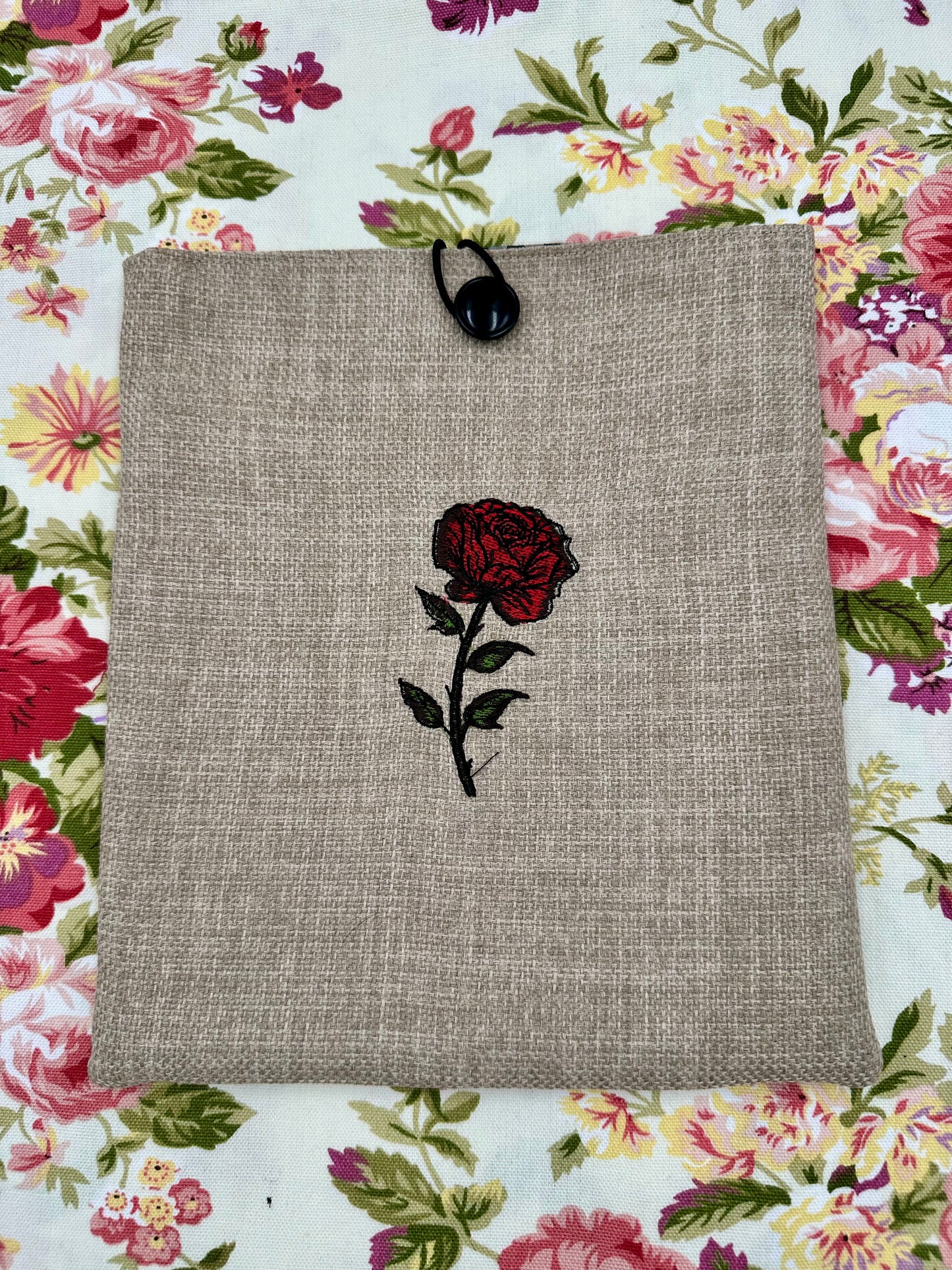 Single Red Rose Embroidered Book Sleeve