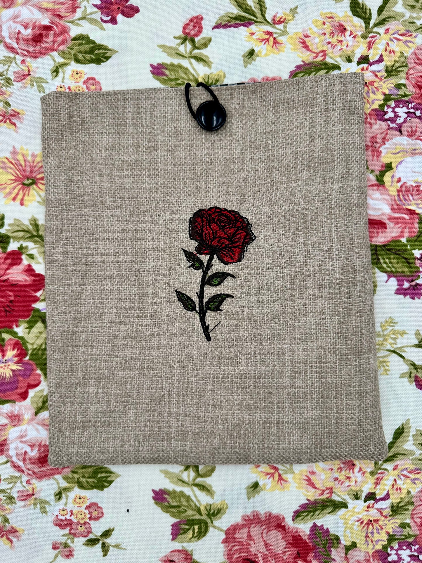 Single Red Rose Embroidered Book Sleeve
