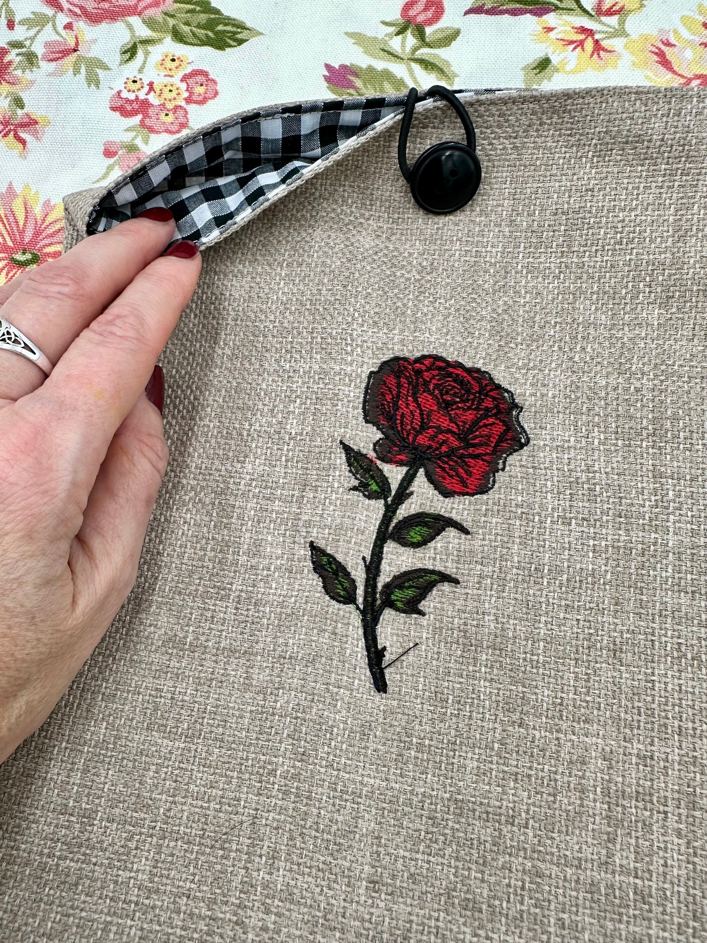 Single Red Rose Embroidered Book Sleeve