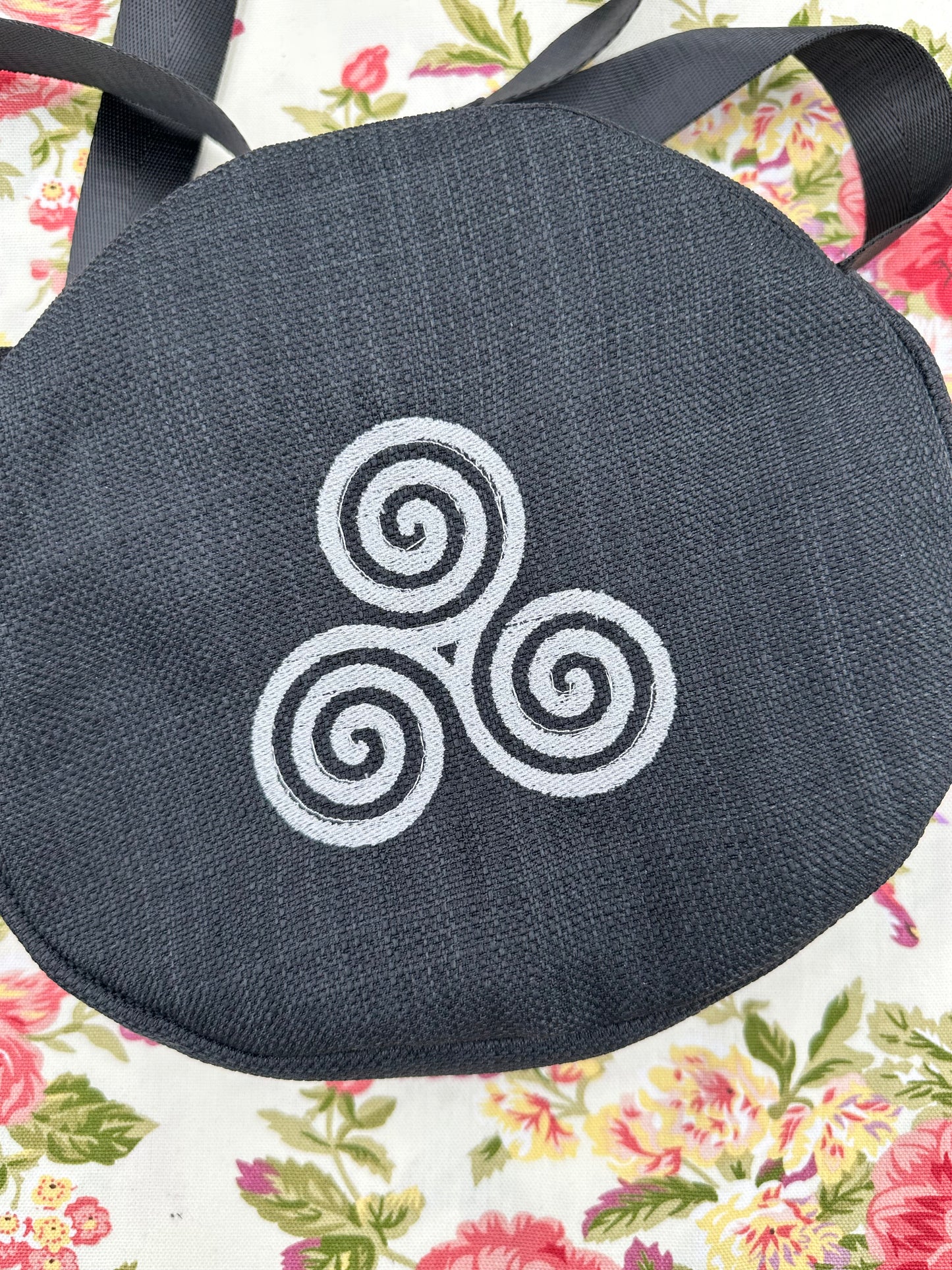 Celtic Triskele / Triskelion Embroidered Oval  Bag – Handmade with Adjustable Strap