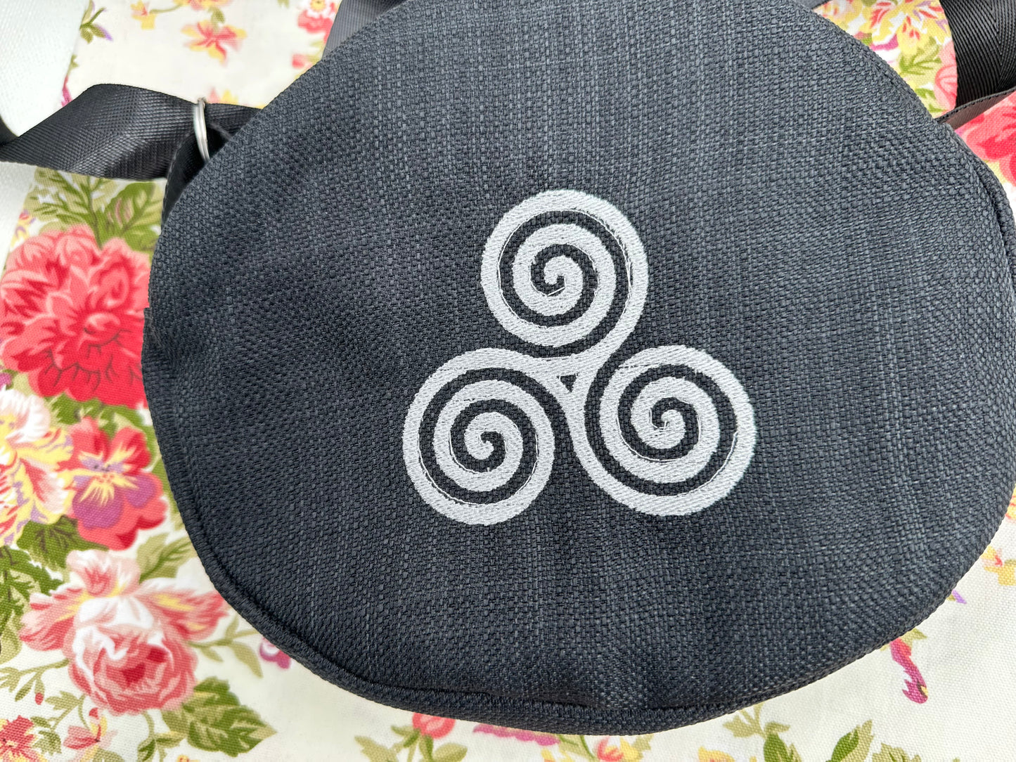 Celtic Triskele / Triskelion Embroidered Oval  Bag – Handmade with Adjustable Strap