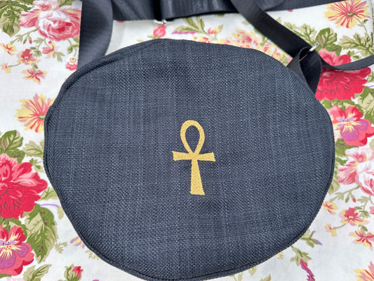 Ankh Embroidered Oval  Bag – Handmade with Adjustable Strap