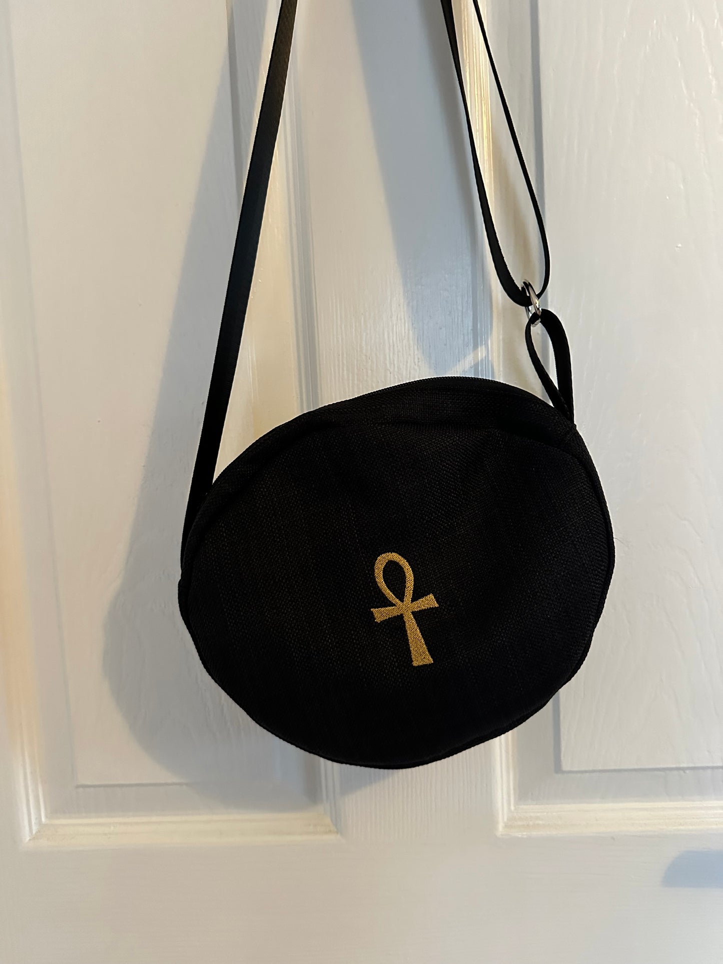 Ankh Embroidered Oval  Bag – Handmade with Adjustable Strap