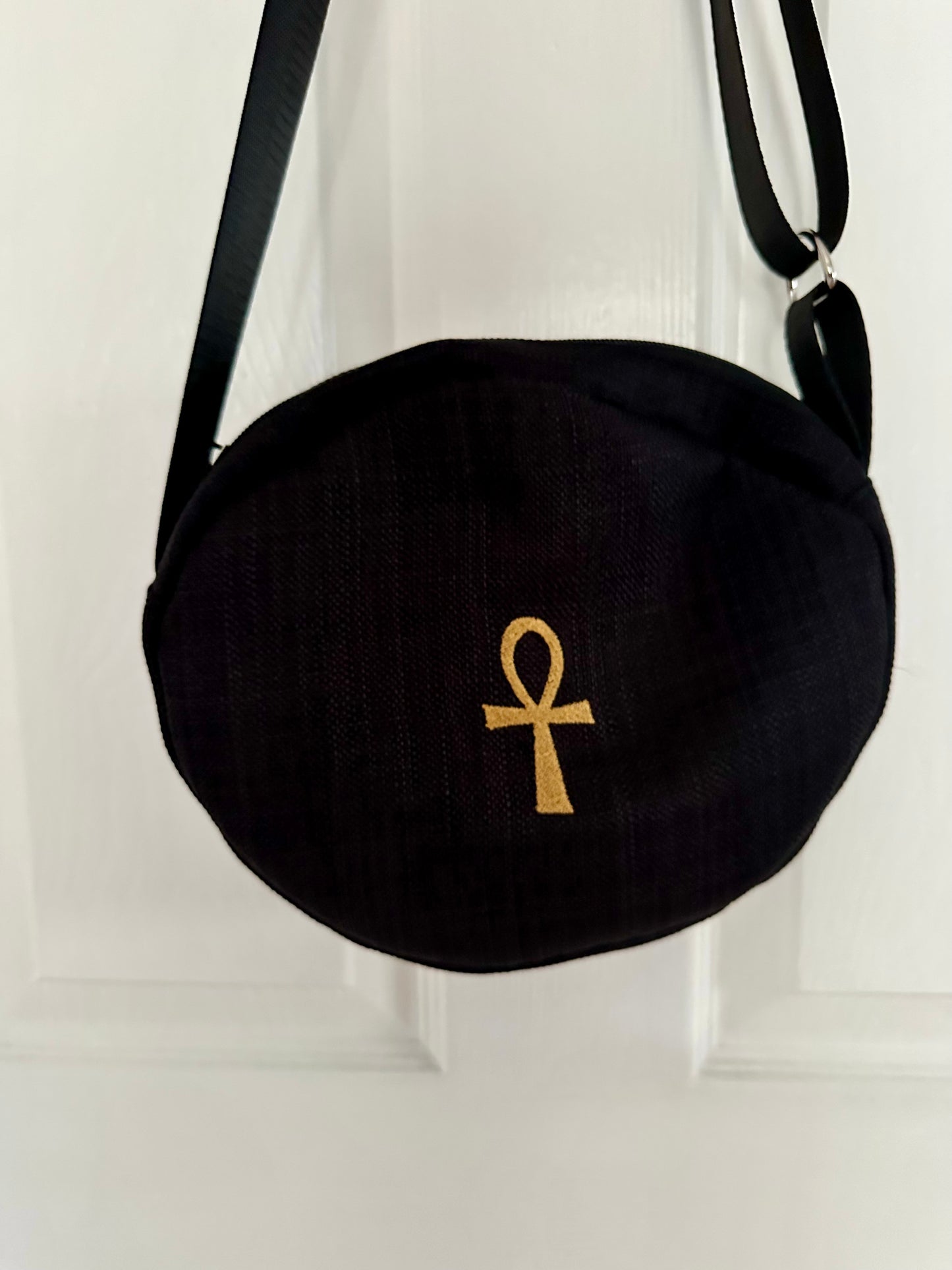 Ankh Embroidered Oval  Bag – Handmade with Adjustable Strap