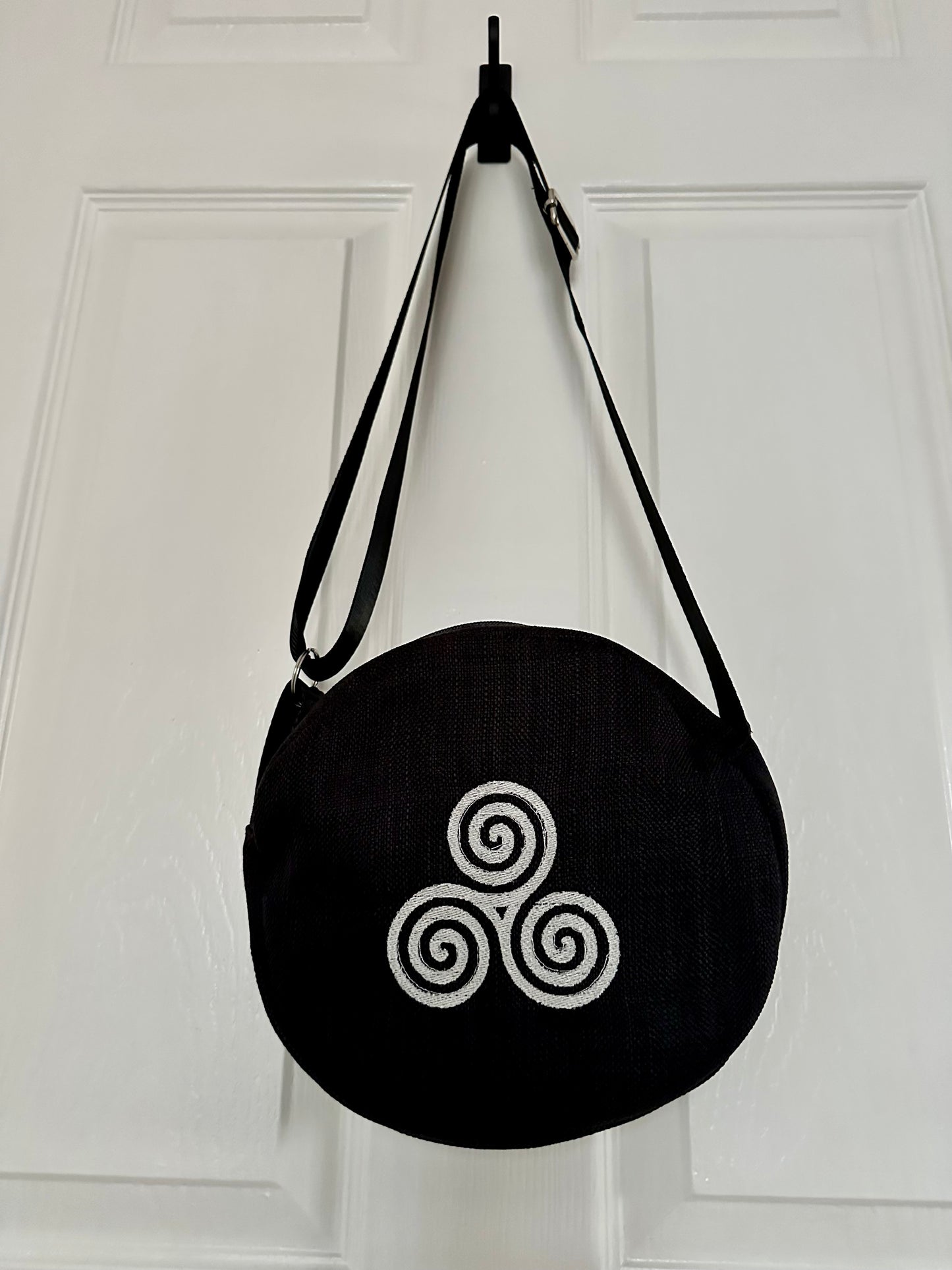 Celtic Triskele / Triskelion Embroidered Oval  Bag – Handmade with Adjustable Strap