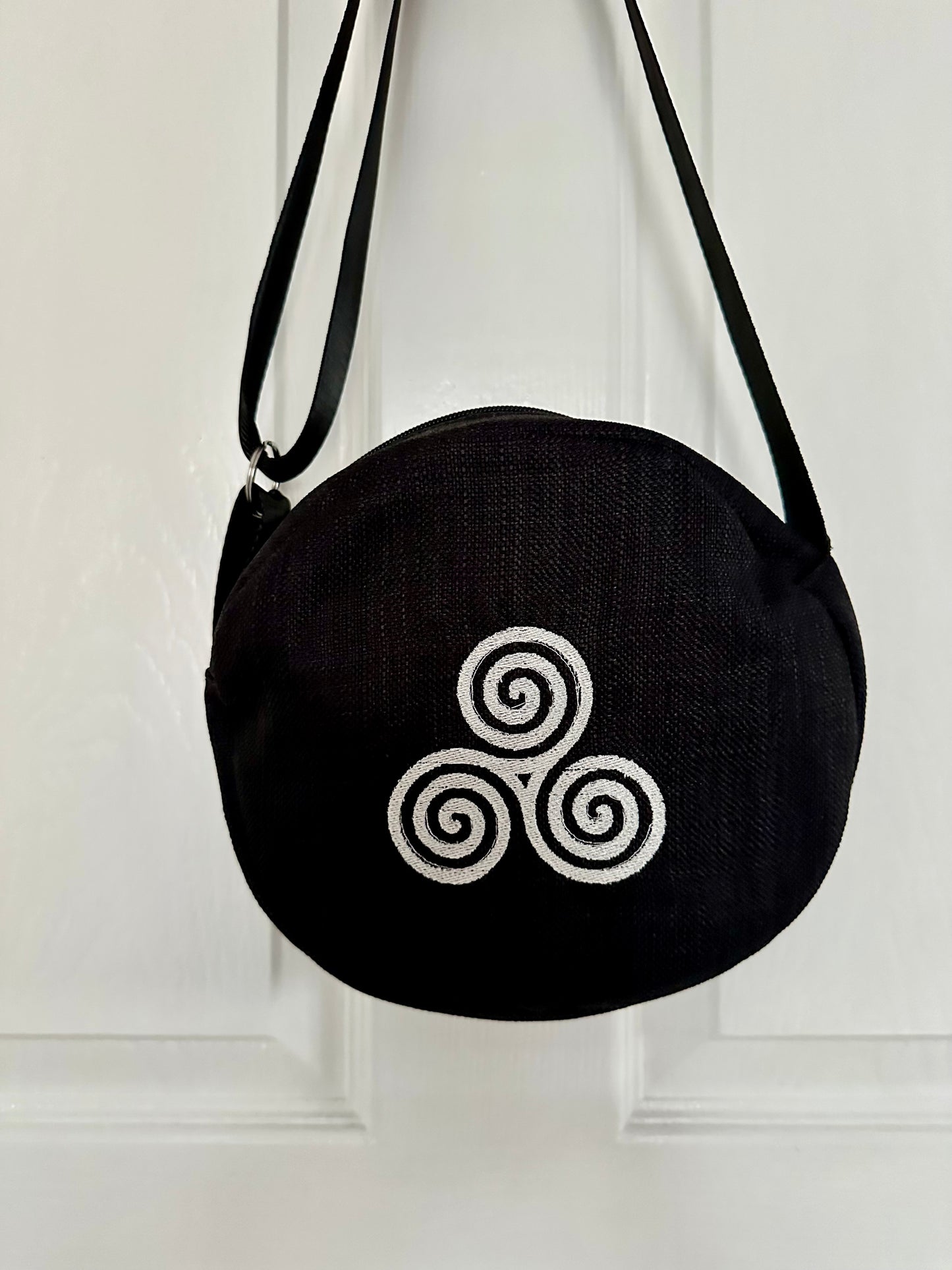 Celtic Triskele / Triskelion Embroidered Oval  Bag – Handmade with Adjustable Strap