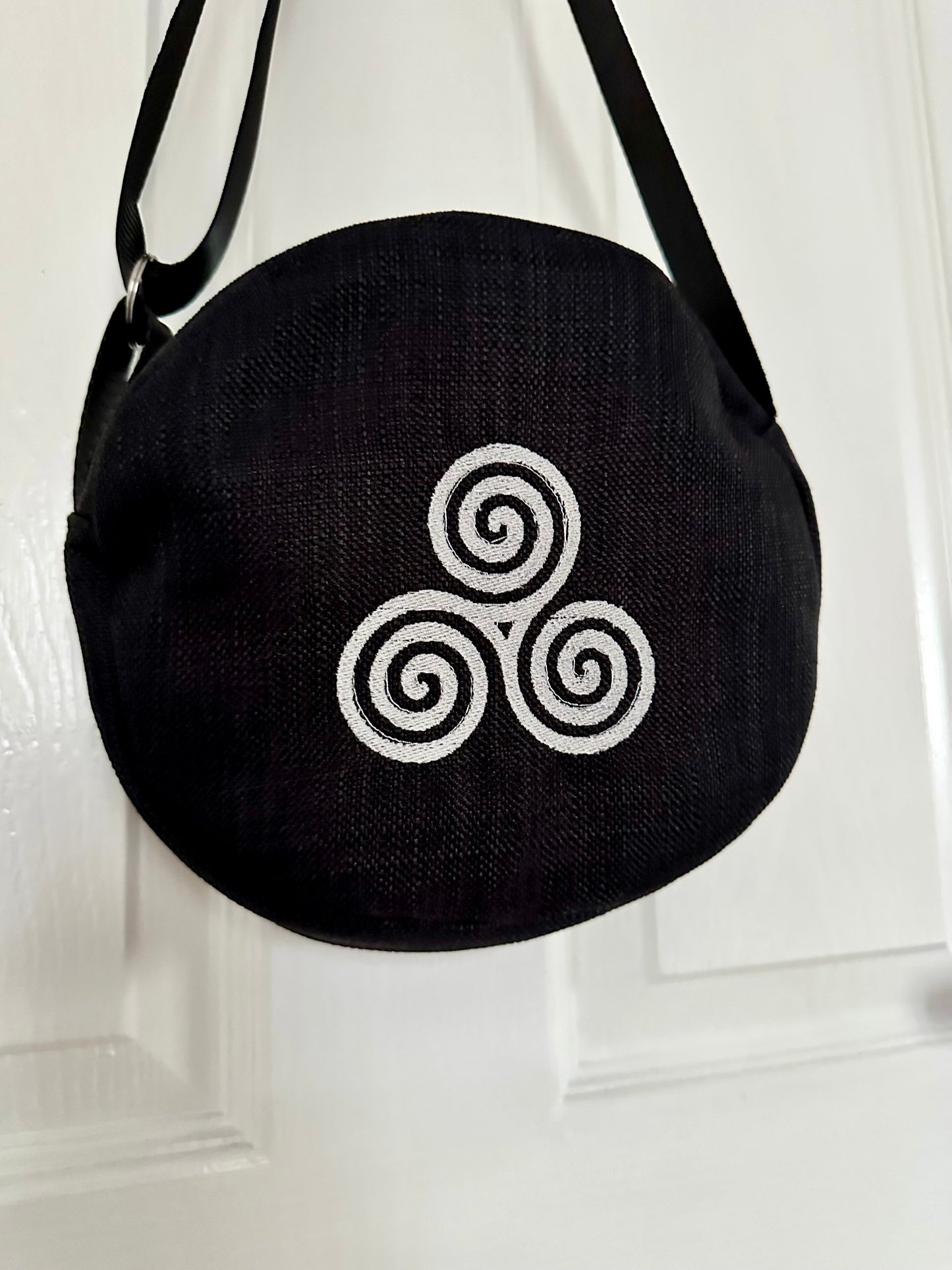 Celtic Triskele / Triskelion Embroidered Oval  Bag – Handmade with Adjustable Strap