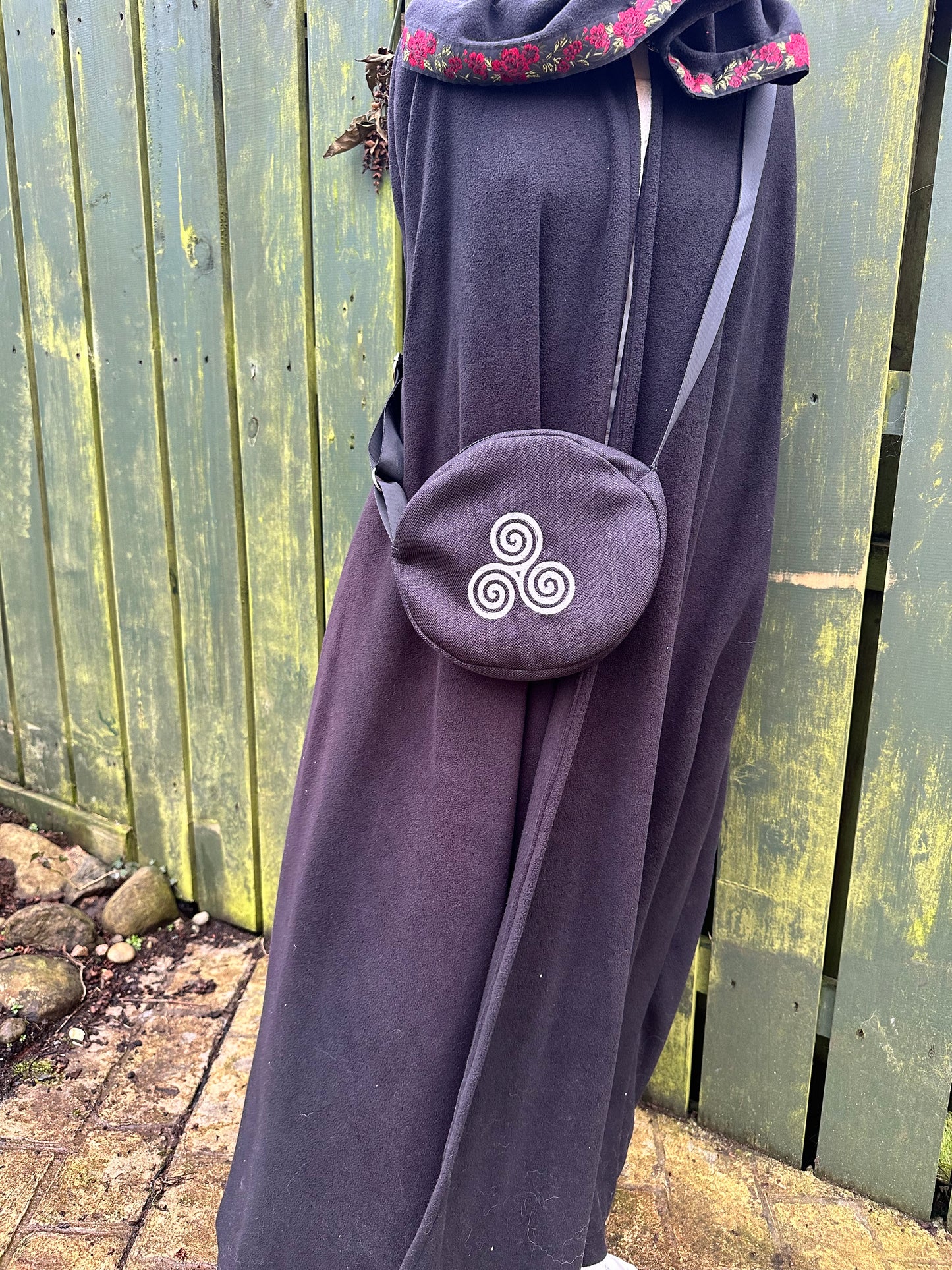 Celtic Triskele / Triskelion Embroidered Oval  Bag – Handmade with Adjustable Strap