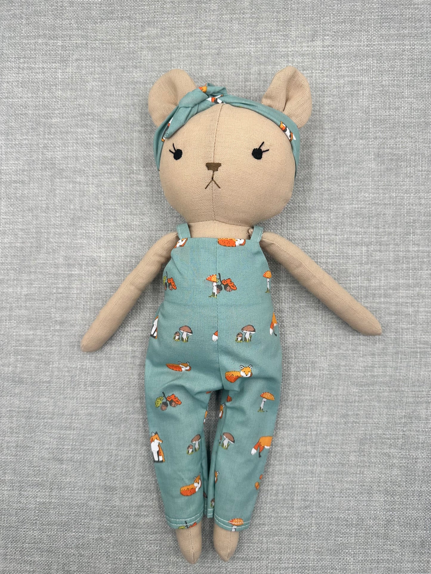 Handmade Teddy Bear in Woodland Dungarees