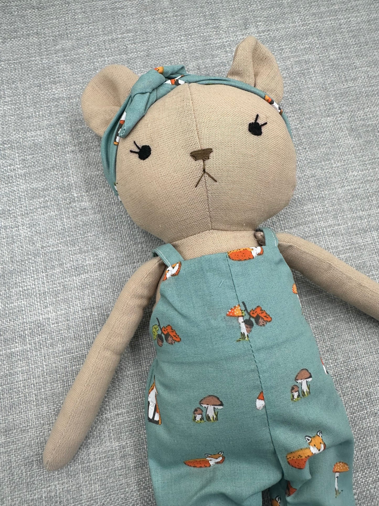 Handmade Teddy Bear in Woodland Dungarees